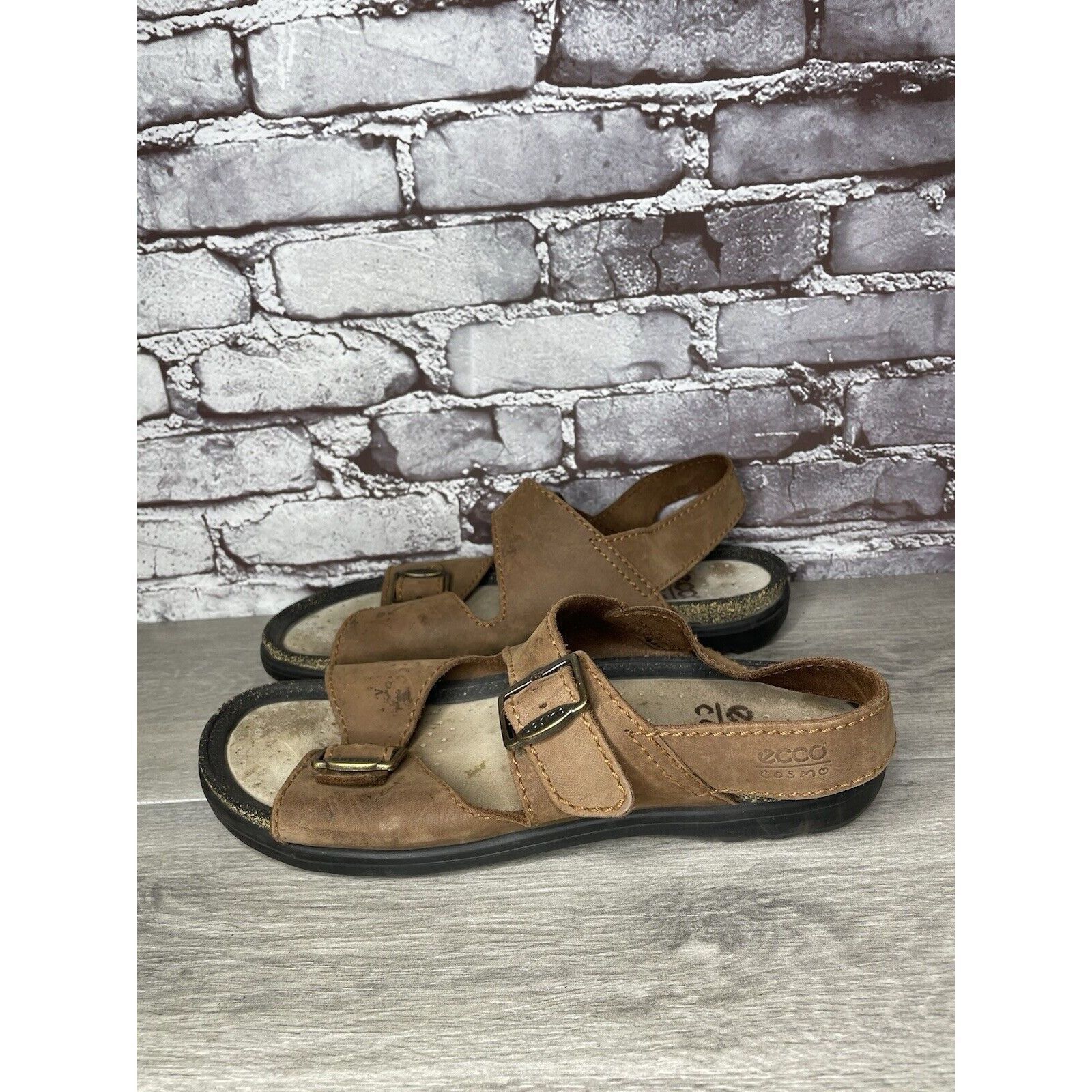 Ecco Ecco Cosmo Brown Leather Casual Comfort Cork Strap Sandals M Size US 13 / EU 46 - 16 Thumbnail