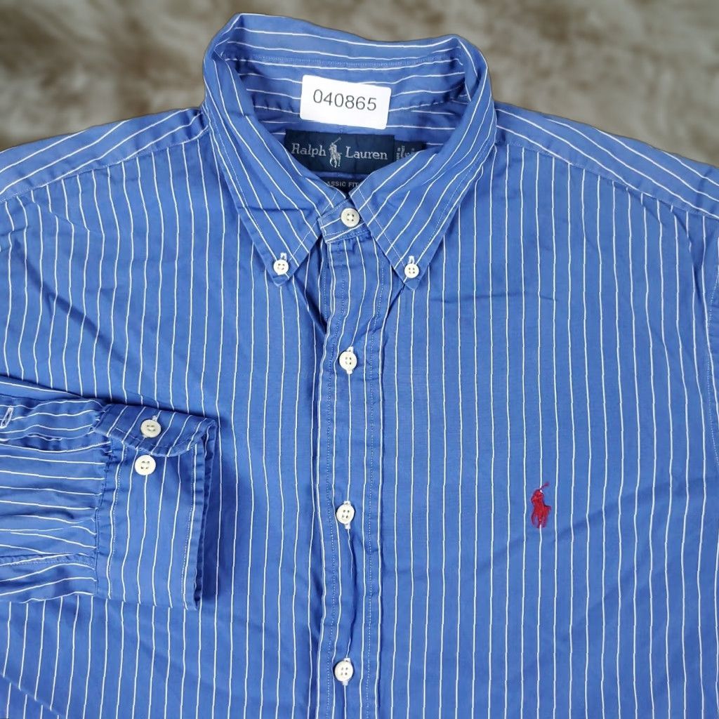 Ralph Lauren Ralph Lauren Dress Shirt Mens 16 Blue Striped Long Sleeve Button Up Regular Fit Size 42R - 1 Thumbnail