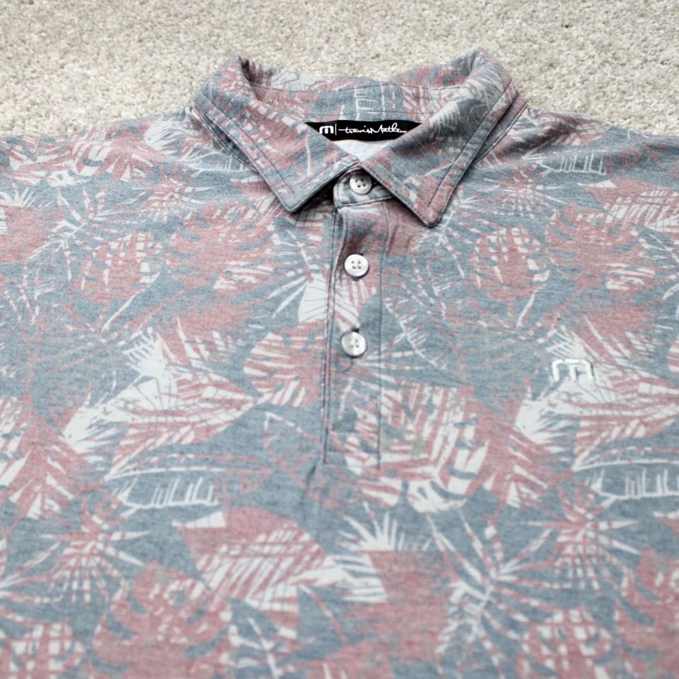 TravisMathew Travis Mathew Polo Shirt Mens Large Red/Blue Floral Pima Cotton/Polyester S/S Size US L / EU 52-54 / 3 - 5 Thumbnail