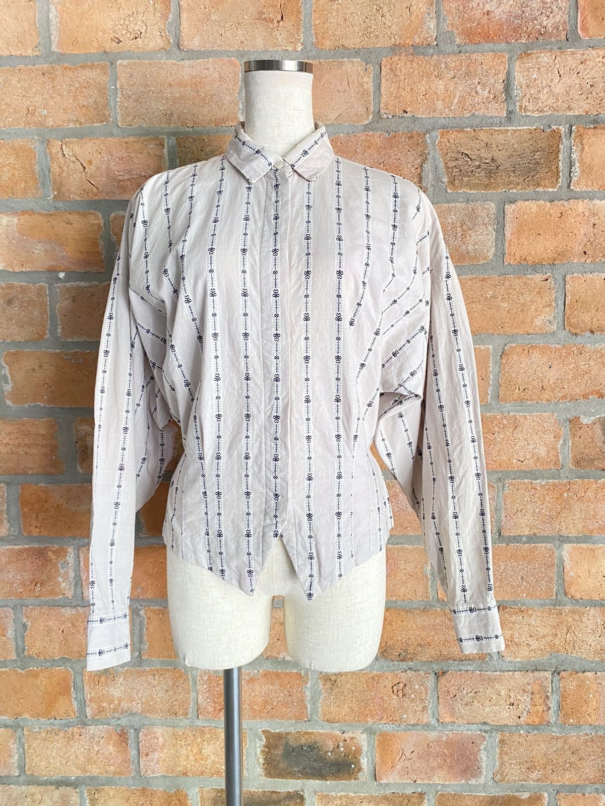 Norma Kamali NORMA KAMALI Striped Angled-Hem Shirt Size L / US 10 / IT 46 - 1 Thumbnail