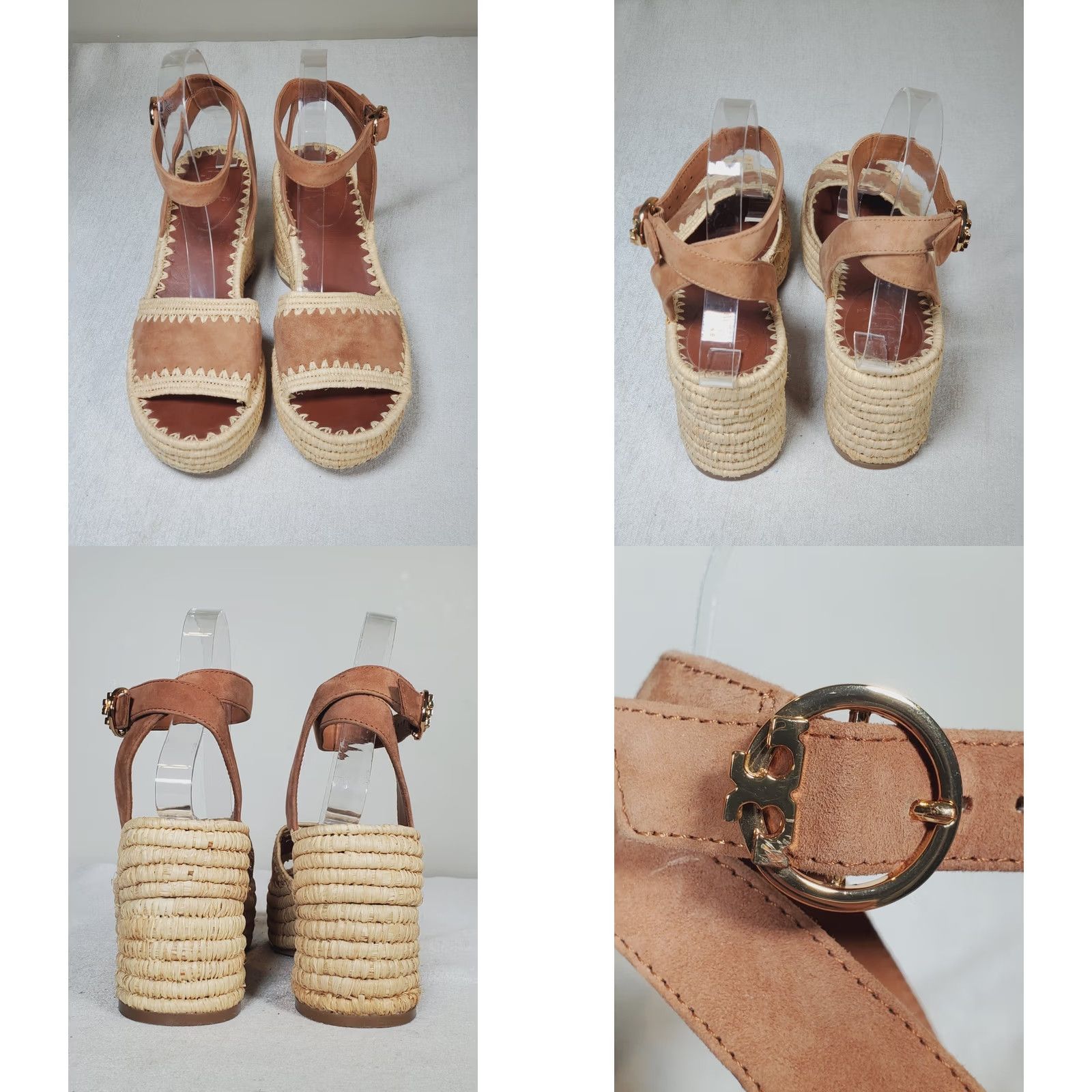 Tory Burch Tory Burch Arianne 90mm Raffia Platform Sandal Tan Suede Ankle Strap Women US 8 Size US 8 / IT 38 - 8 Thumbnail