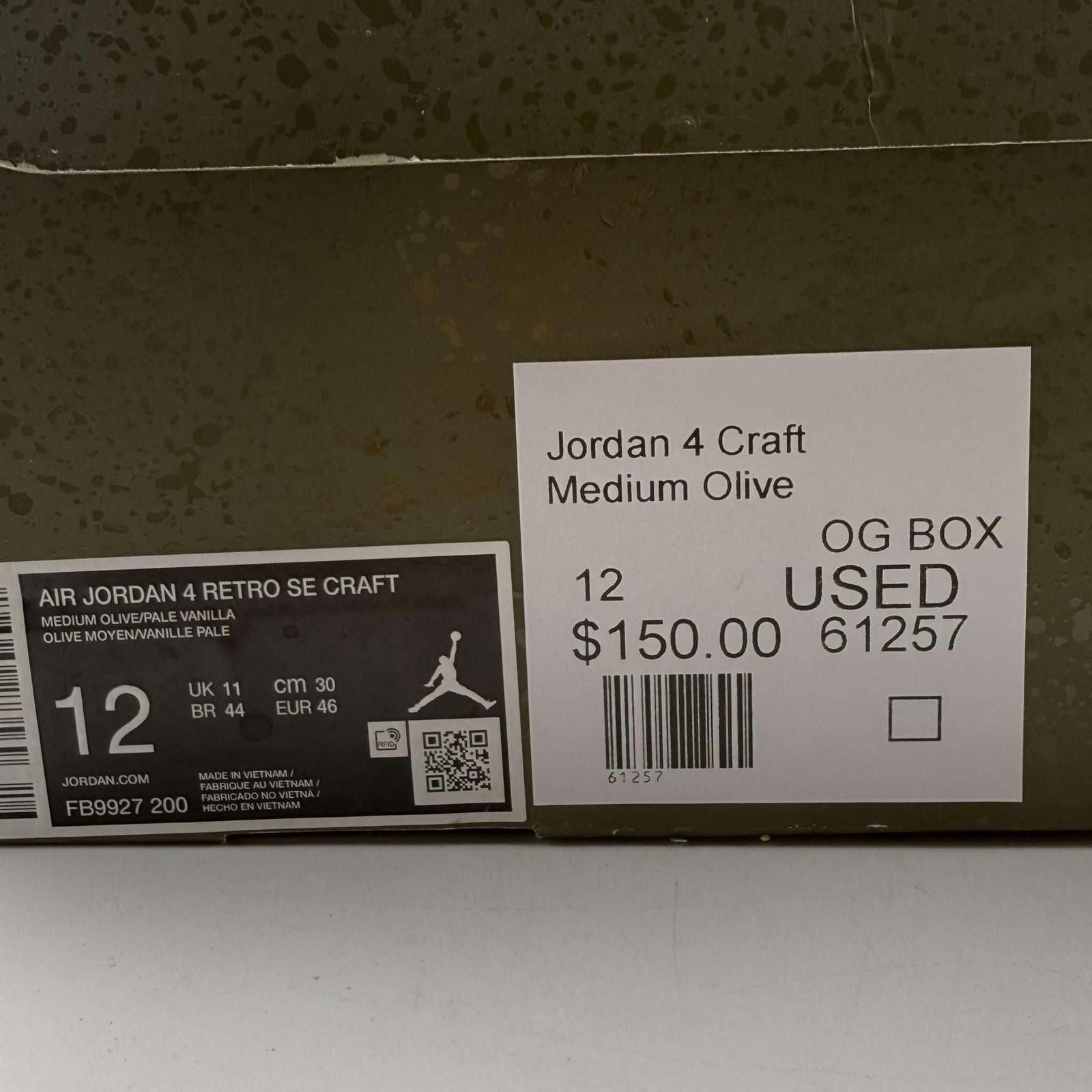 Jordan Brand Jordan 4 Retro Craft Medium Olive 12 Used OG Box FB9927-200 Size US 12 / EU 45 - 9 Thumbnail