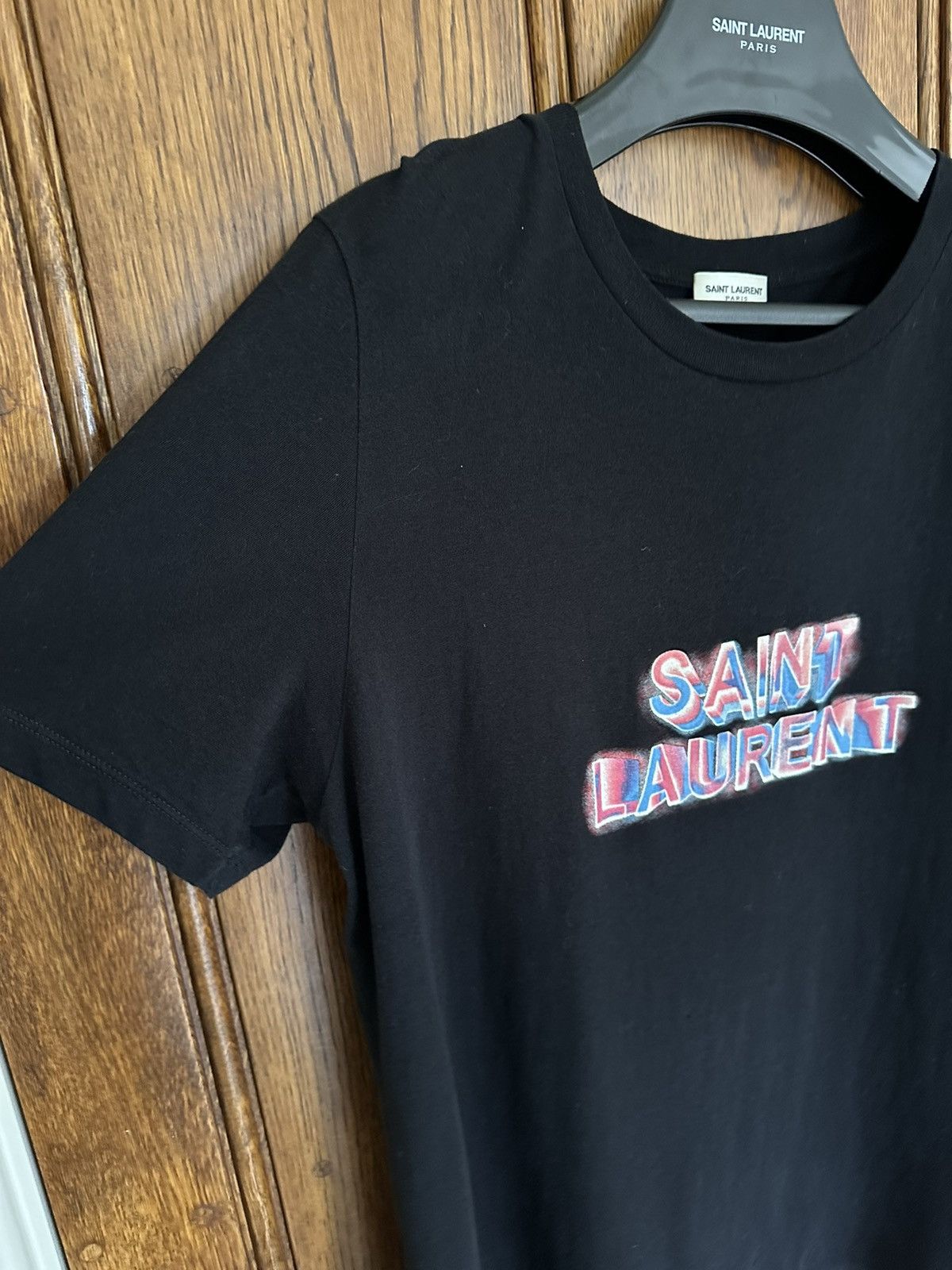 Saint Laurent Paris Saint Laurent neon logo black t shirt Size US S / EU 44-46 / 1 - 11 Thumbnail