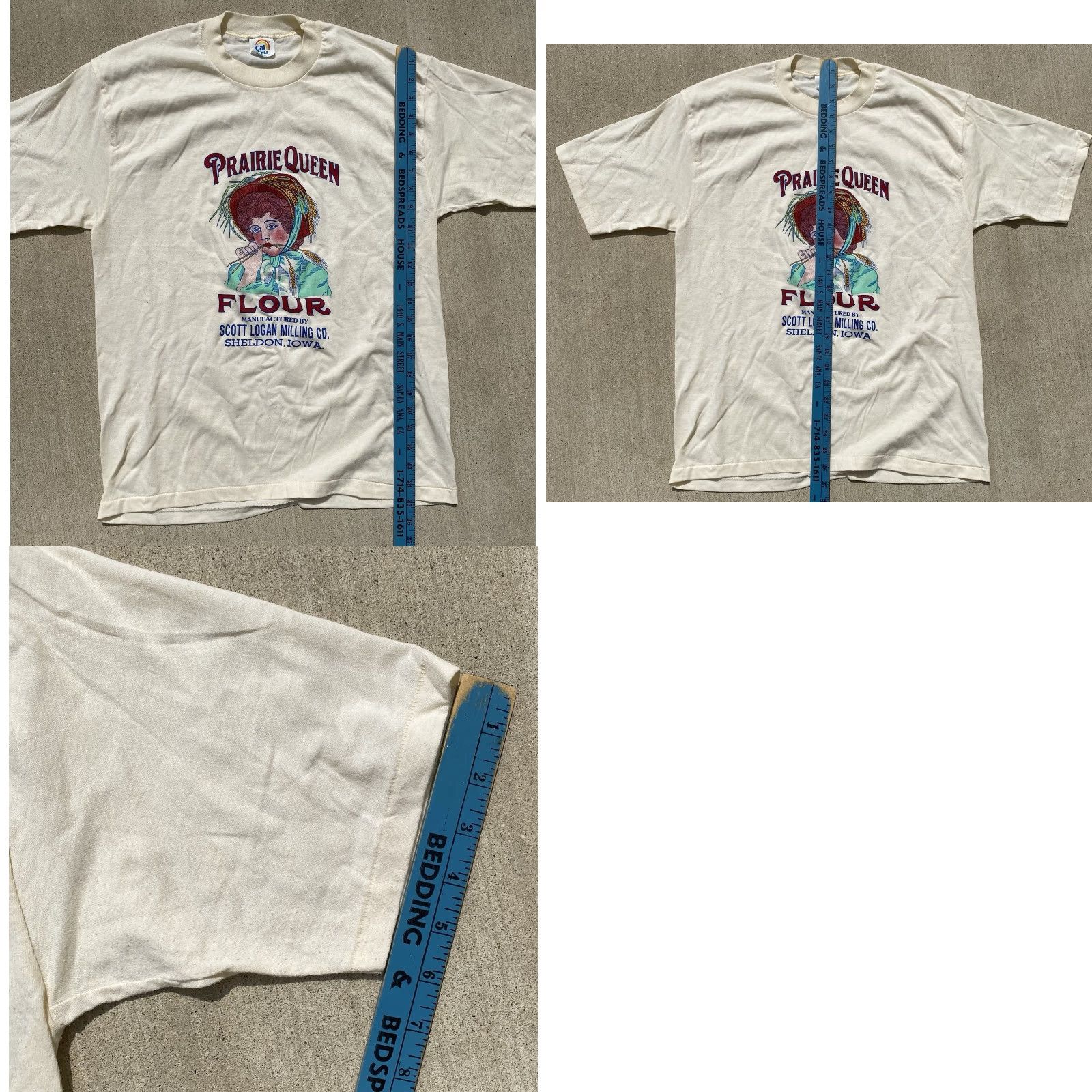 Vintage Vintage Cal Cru Prairie Queen Flour Sheldon Iowa T Shirt Single Stitch L Ivory Polyester Blend Men Short Sleeve Size US L / EU 52-54 / 3 - 11 Thumbnail
