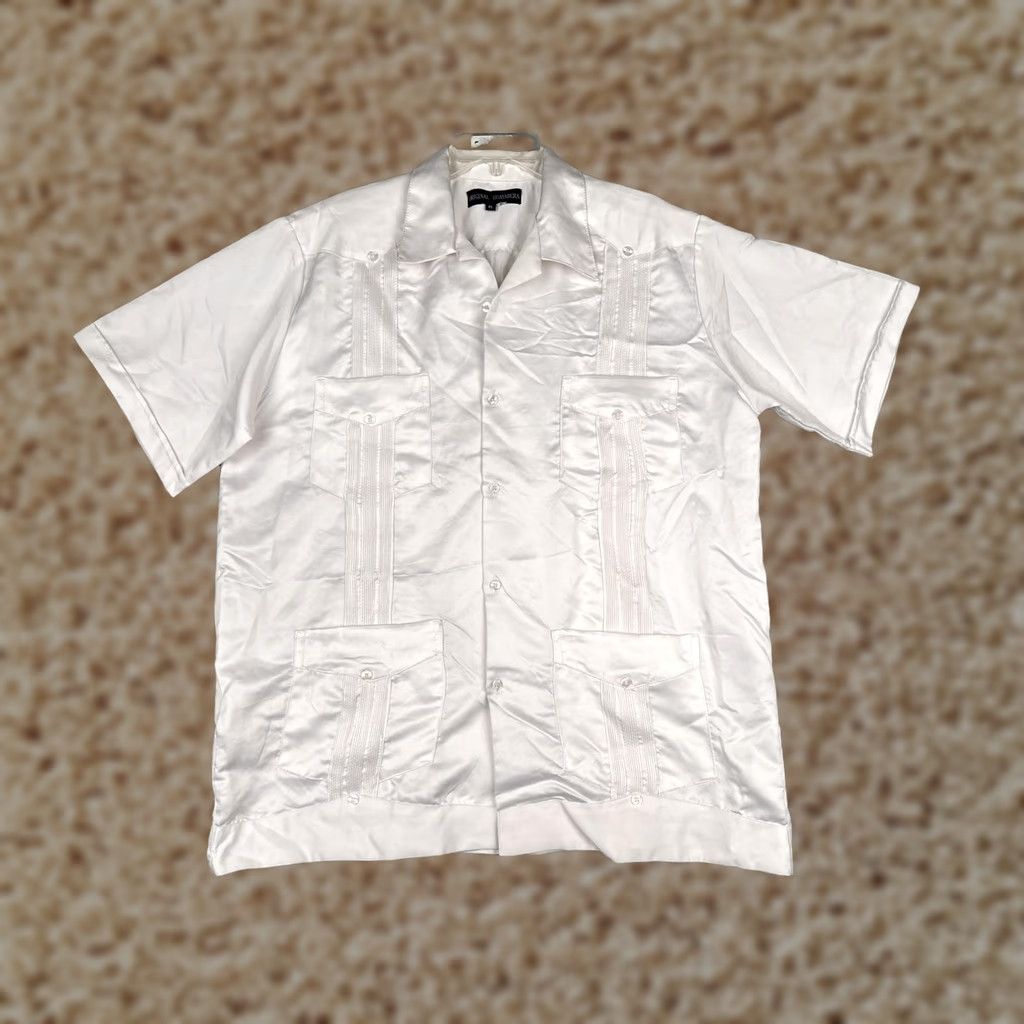 Vintage Original Guayabera Shirt Mens XL White Satin Short Sleeve Embroidered Pockets Size US XL / EU 56 / 4 - 1 Thumbnail