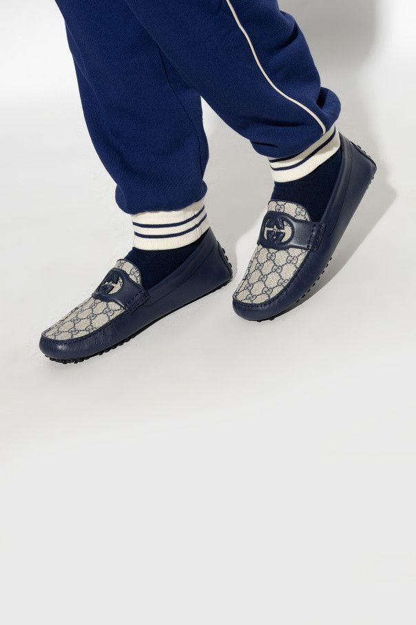 Gucci o1mt1gz0425 Men's Interlocking Loafers in Navy & Light Beige Size US 12.5 / EU 45-46 - 2 Thumbnail