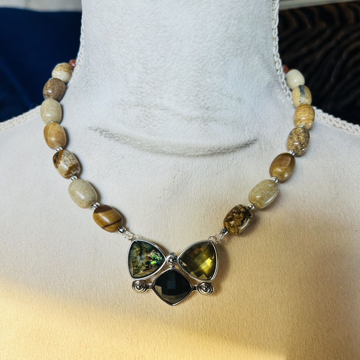 Handmade Handcrafted picture jasper goldstone faceted dome necklace Size ONE SIZE - 2 Thumbnail