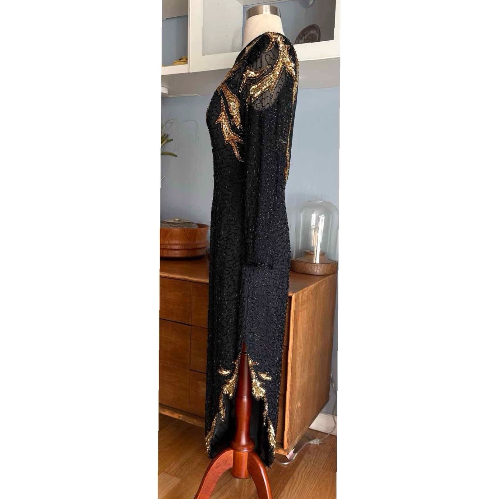 Vintage VINTAGE Lillie Rubin Beaded Sequin Illusion Black Gold Formal Gown Dress Sz M Dress Size M / US 6-8 / IT 42-44 - 3 Thumbnail