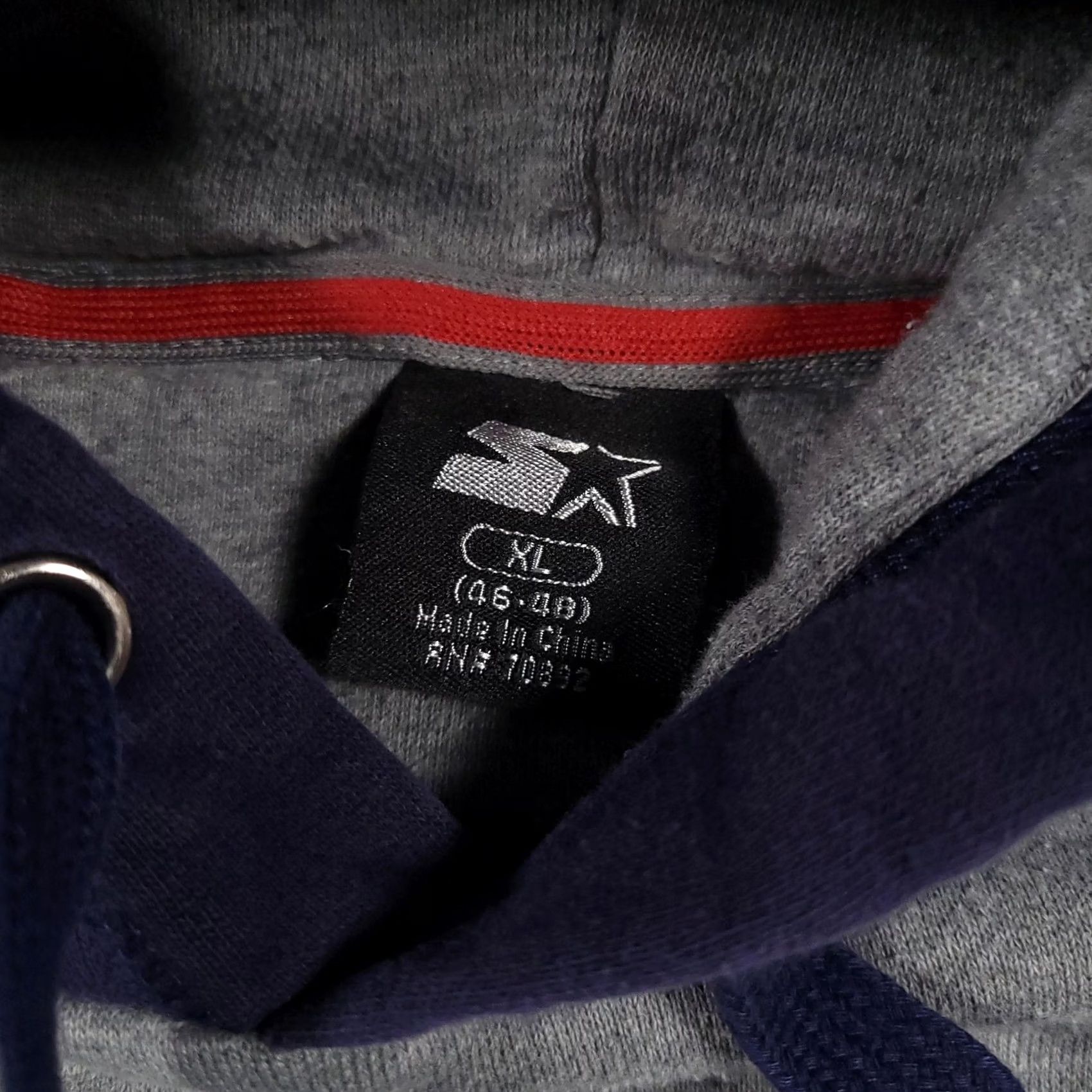 Starter Starter Hoodie Mens XL Pullover Sweatshirt Athletic Classic Pockets Gray Navy Embroidered Logo Kangaroo Pockets Drawstring Ribbed Hem Cl Size US XL / EU 56 / 4 - 6 Thumbnail