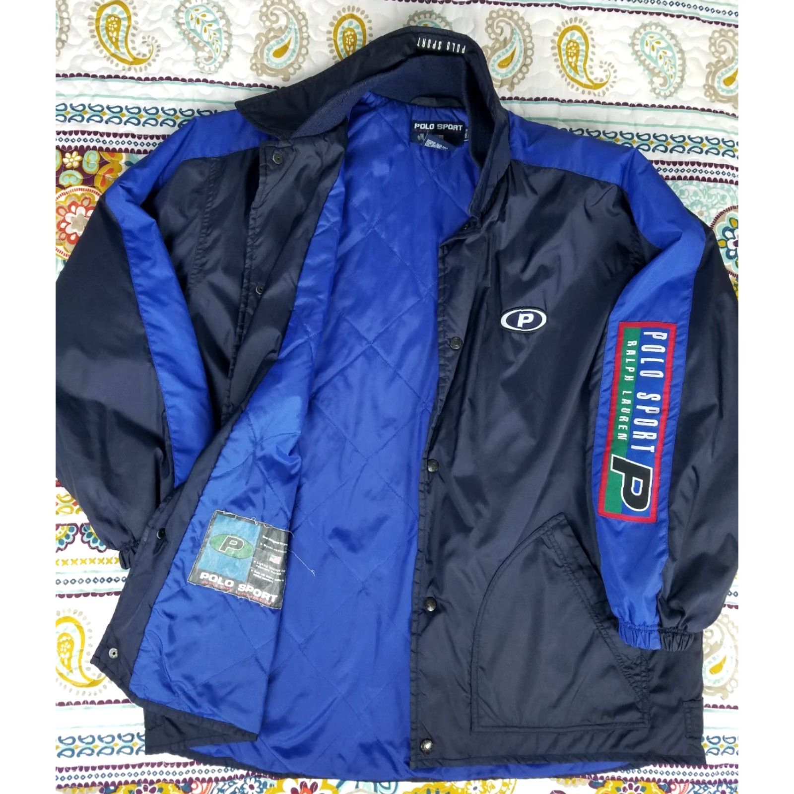 Ralph Lauren VINTAGE Ralph Lauren Polo Sport Stadium Windbreaker Jacket L Mens Blue 90s Spell Out Navy Royal Polo Sport Patch Back Neck 32in 27in pit to pit Size US L / EU 52-54 / 3 - 3 Thumbnail