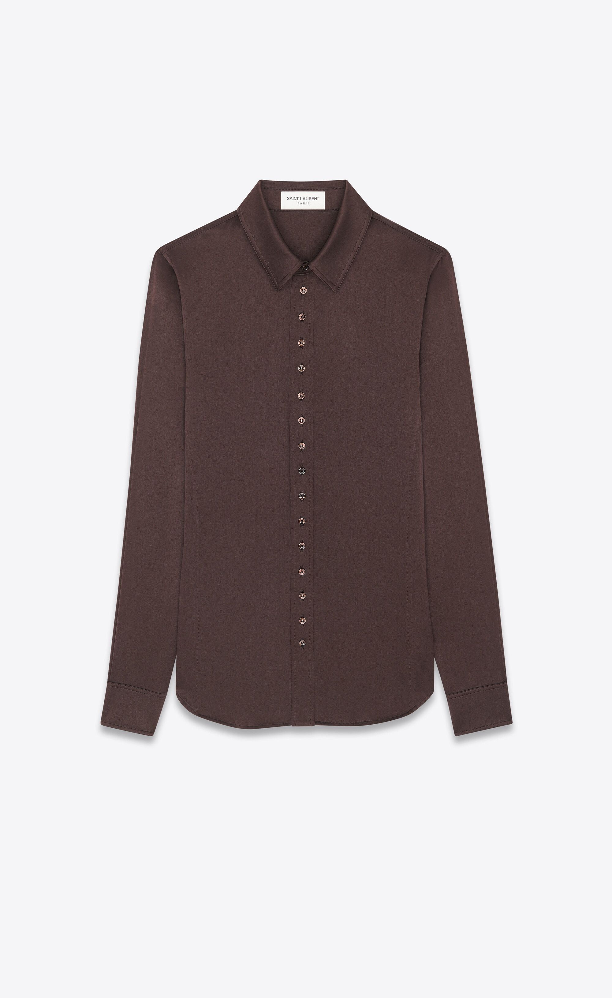 Saint Laurent Paris o1s1wg110225 705461 Fitted Shirt Washed Satin Silk Brown Size XS / US 0-2 / IT 36-38 - 1 Thumbnail