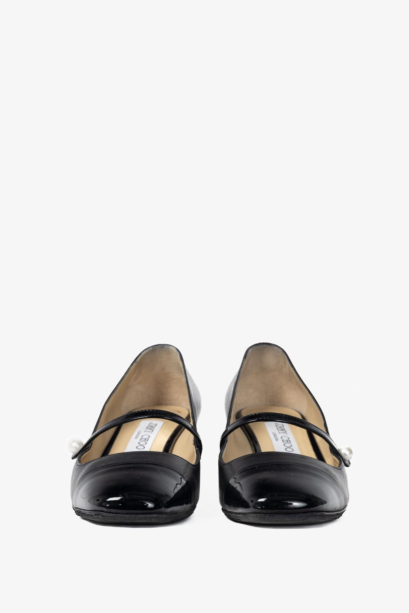 Jimmy Choo Jimmy Choo Elisa Black Cap-Toe Faux-Pearl Mary Jane Pumps Size US 7 / IT 37 - 2 Thumbnail