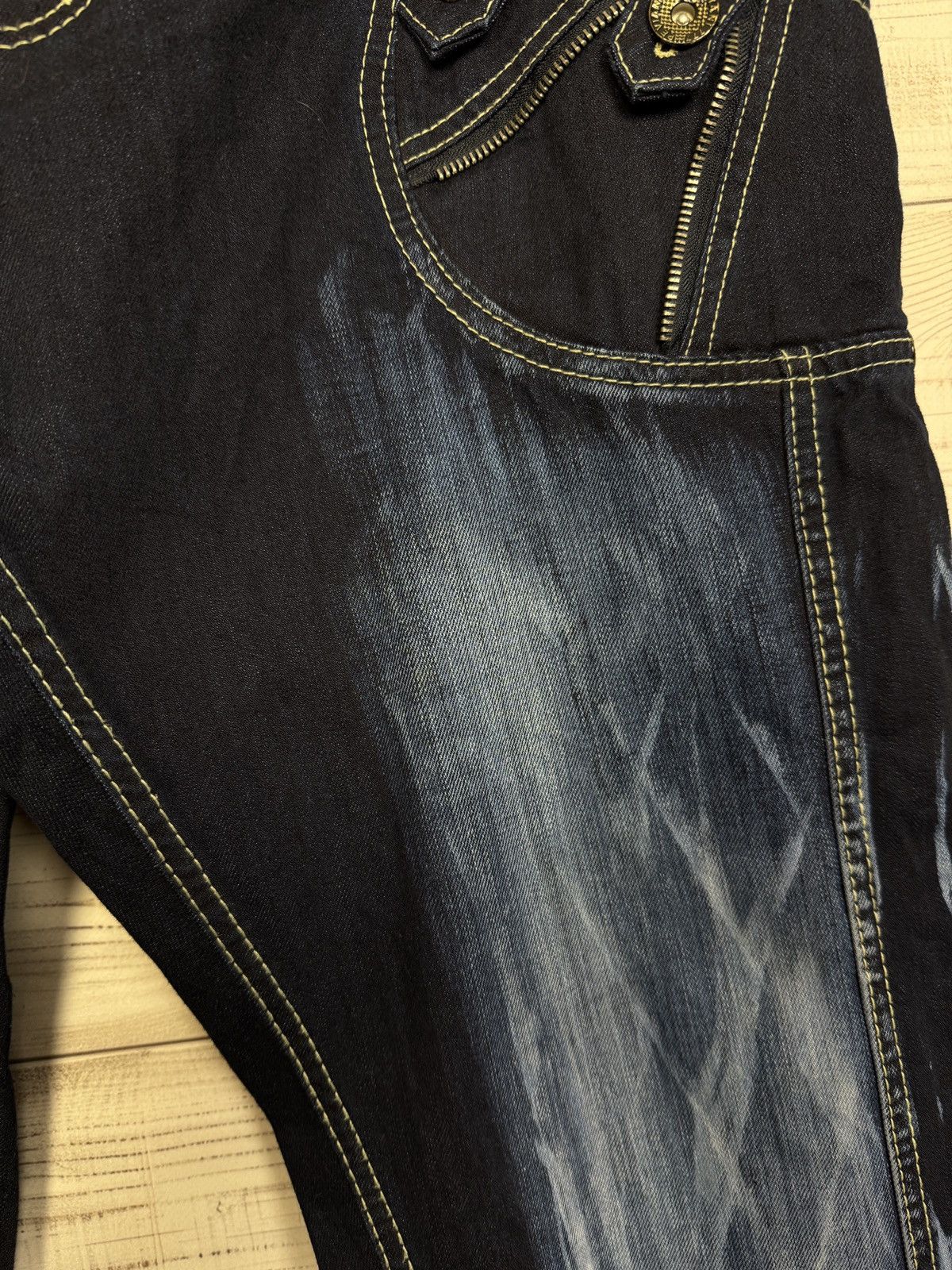 Other Archive Y2K Distressed Heavy Stitch Flare Jeans Dark Wash Size US 38 / EU 54 - 7 Thumbnail