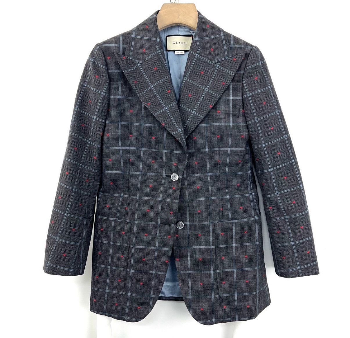Gucci Gucci/Heart Embroidered Plaid Blazer K12 Size S / US 4 / IT 40 - 1 Thumbnail