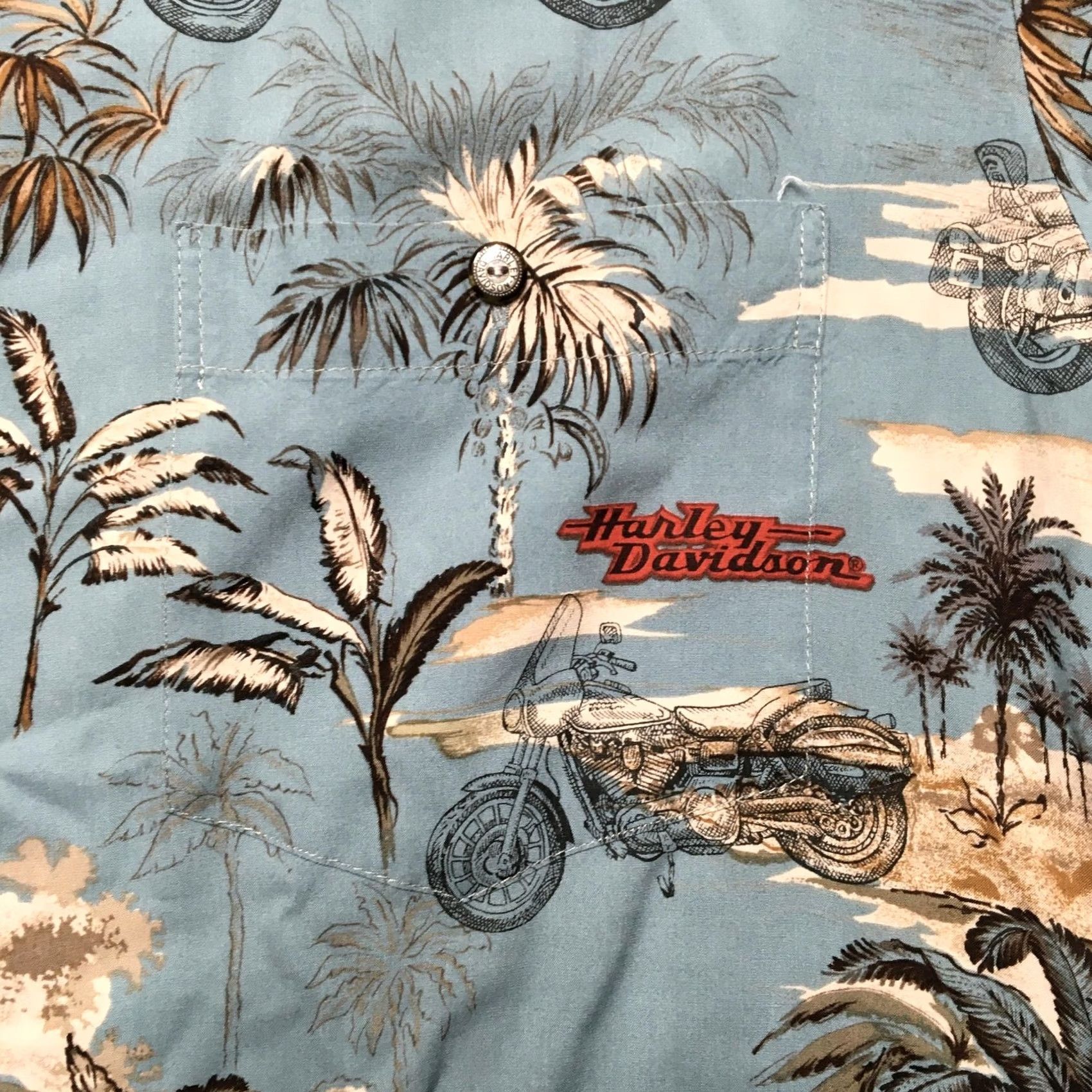 Harley Davidson VINTAGE Harley-Davidson Shirt Mens Large Blue Hawaiian Motorcycle Made USA Size US L / EU 52-54 / 3 - 2 Thumbnail