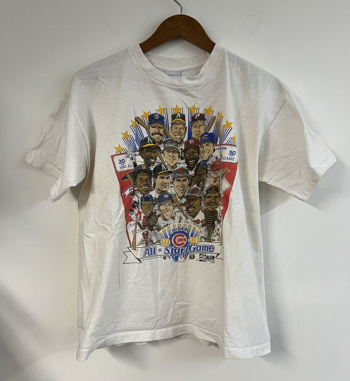 image of Mlb x Salem Vintage VTG 90 Salem Caricature All-Star Game Single Stitch Tee in Beige (Size XL)
