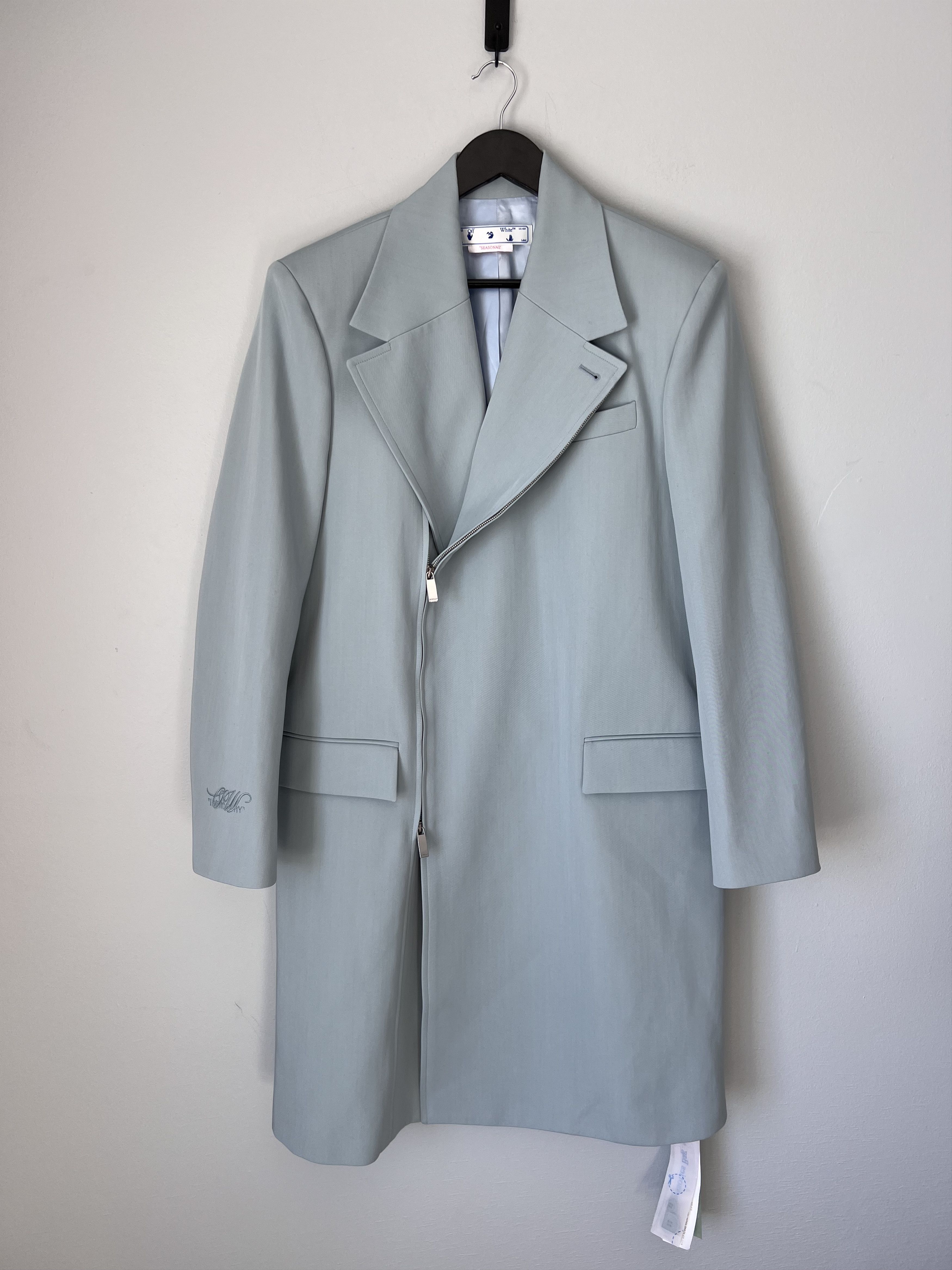 Off-White Off White Embroidered Double Wool Skate Zip Coat in Blue Size US M / EU 48-50 / 2 - 1 Thumbnail
