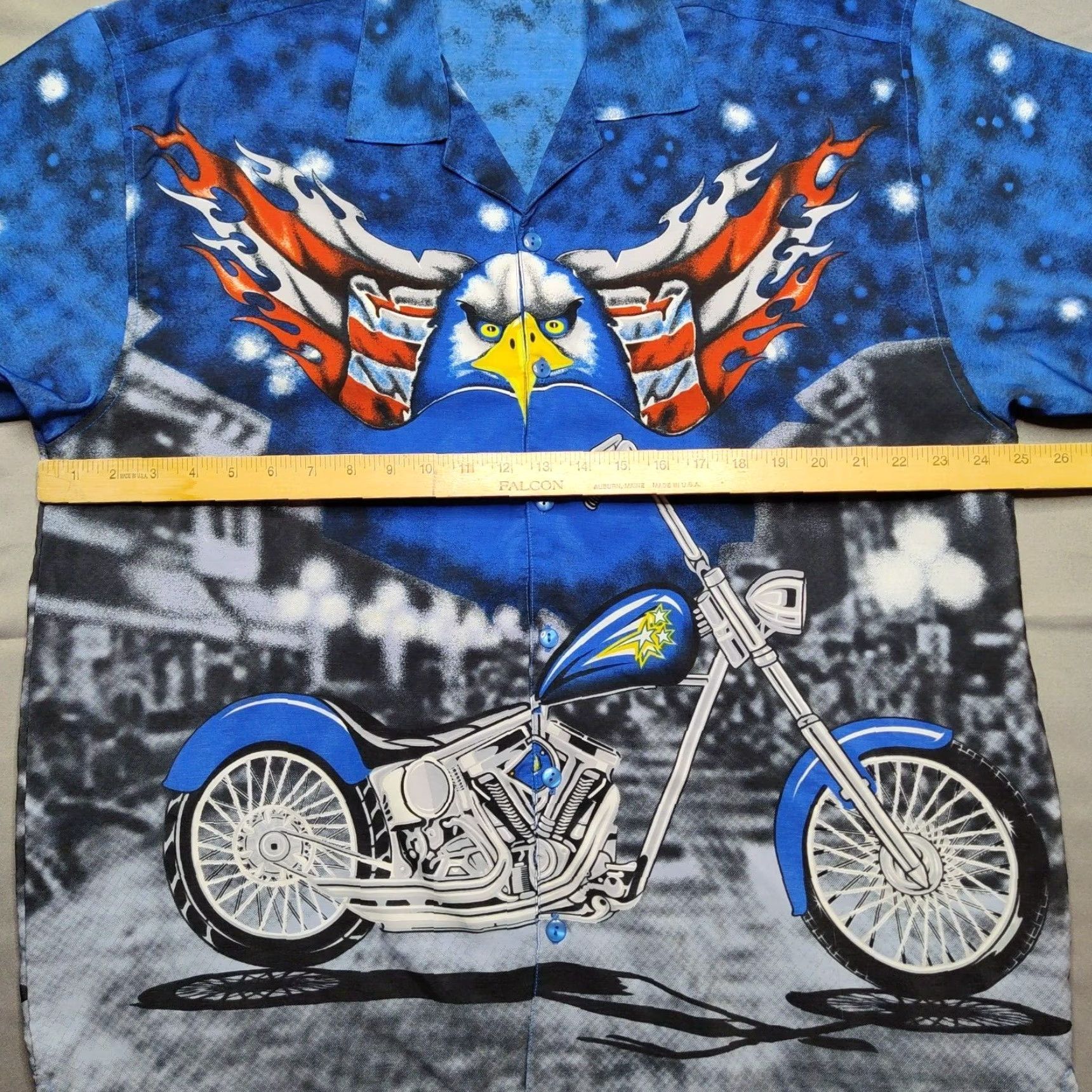 Vintage VTG Malibu Dreams Men Large Bald Eagle & Motorcycle Chopper All Over Print Button-Down Shirt Size US L / EU 52-54 / 3 - 7 Thumbnail