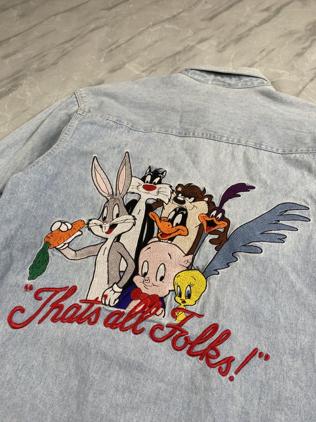 Warner Bros Rare Vintage 1994 Acme Looney Tunes Denim Overshirts Size US M / EU 48-50 / 2 - 2 Thumbnail