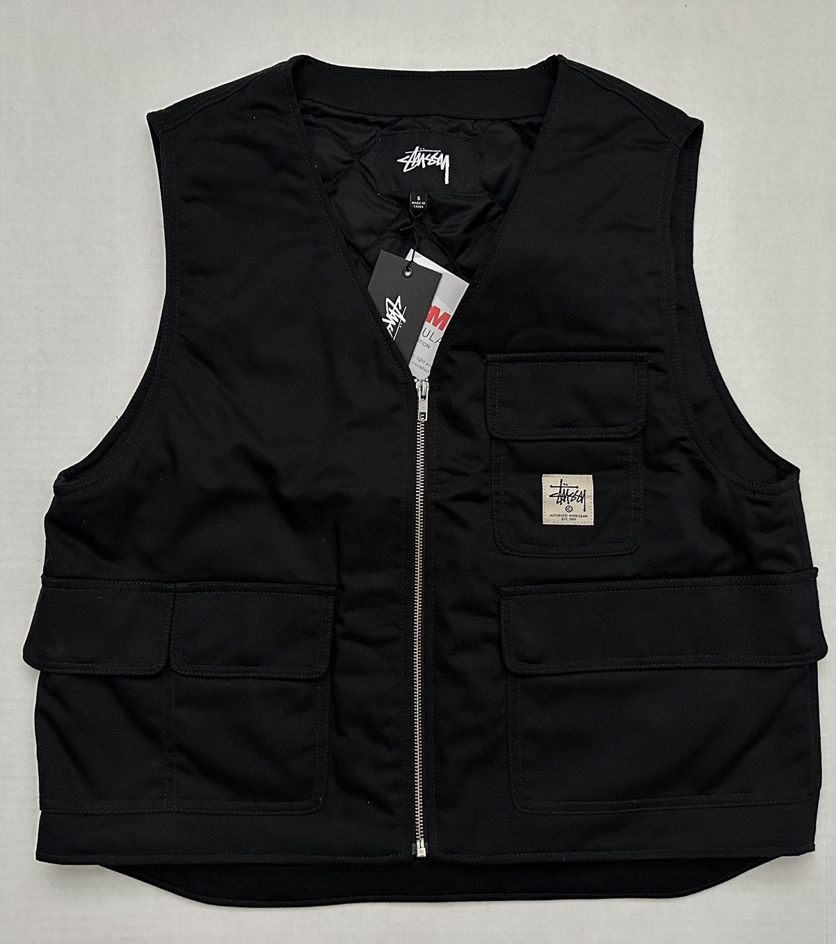 image of 2021 Stussy Work Wear Insulated Vest Size Small Black, Men's