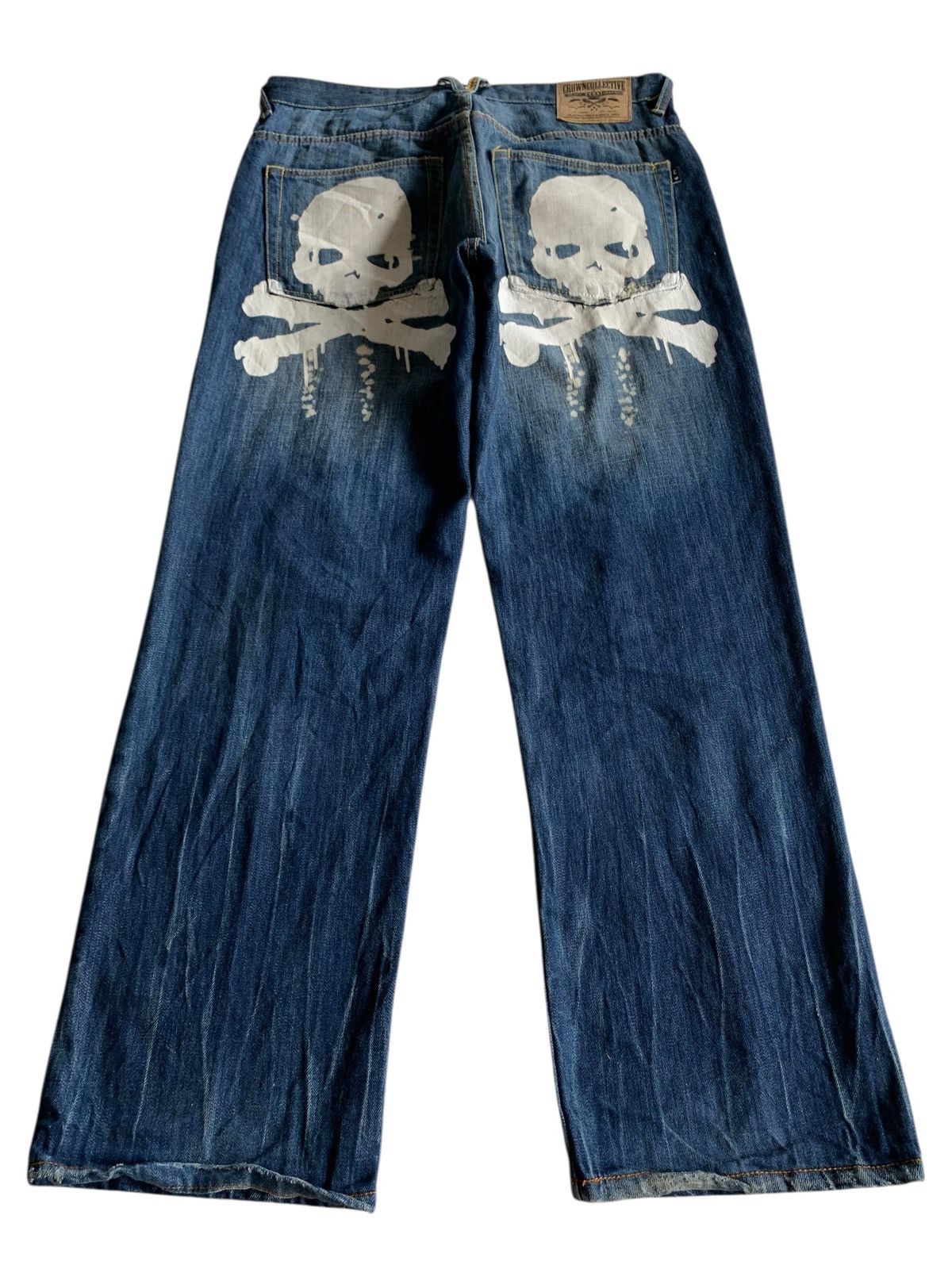 If Six Was Nine CROWN COLLECTIVE BIG SKULL PUNK JAPANESE DISTRESSED DENIM Size US 34 / EU 50 - 3 Thumbnail