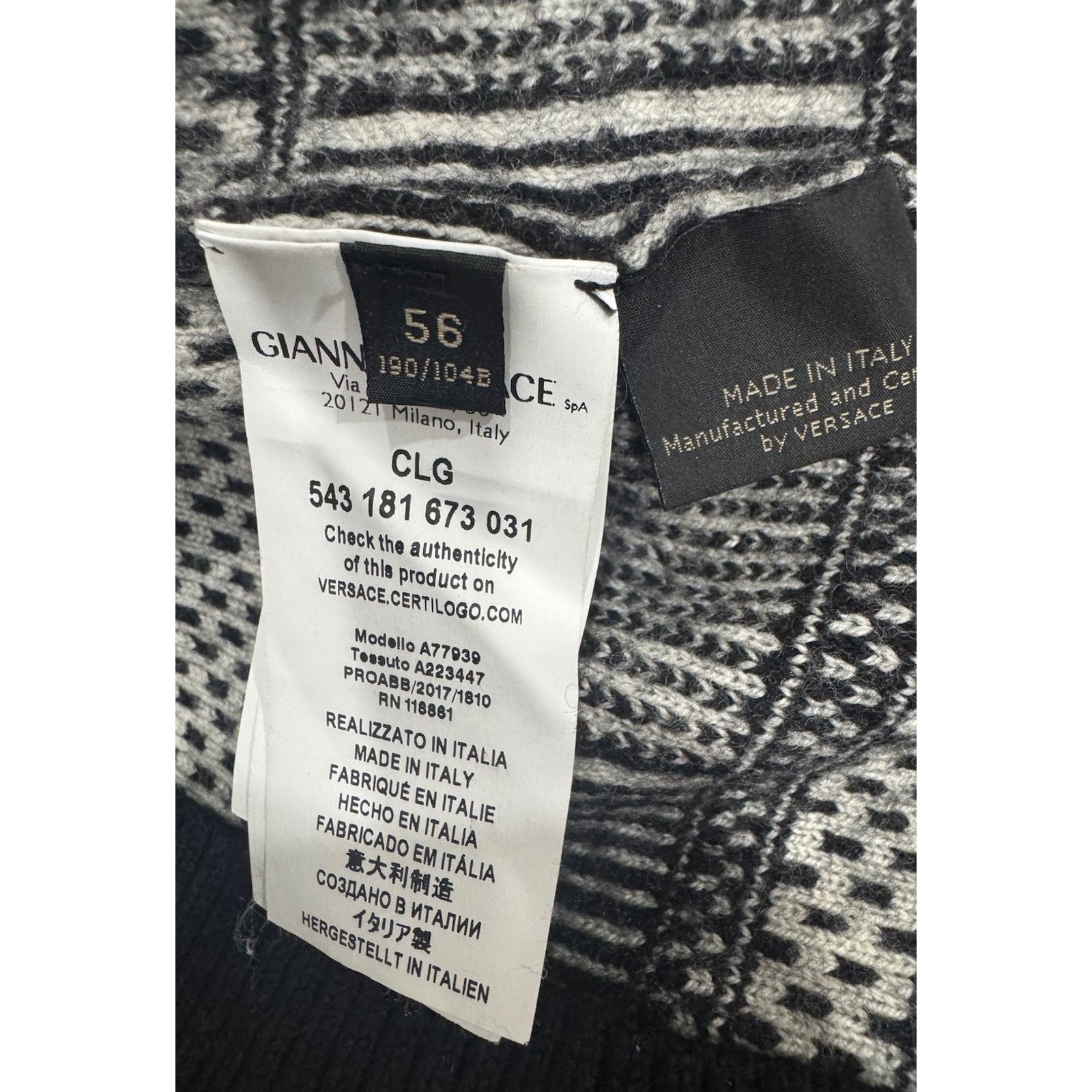 Versace Versace Men's Wool Sweater Black Gray Abstract Pattern Size US XL / EU 56 / 4 - 5 Thumbnail