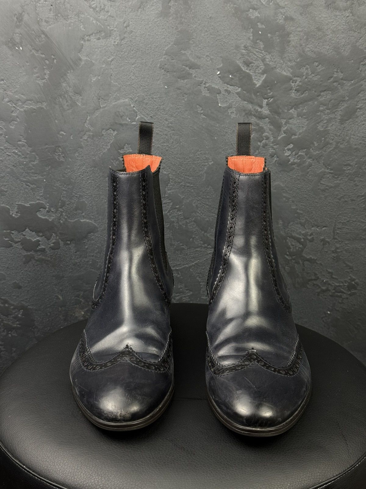 Santoni Santoni Wingtip Chelsea Ankle Boots Black Leather Women Size US 10.5 / IT 40.5 - 4 Thumbnail