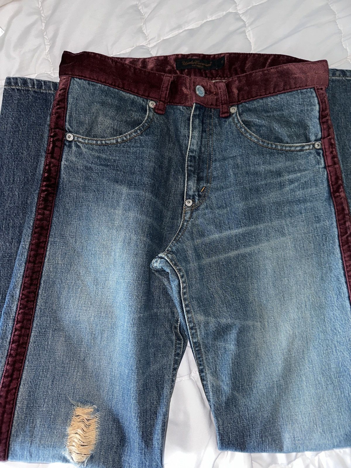Undercover undercover 02aw witch’s cell division velour strripe denim Size US 28 / EU 44 - 1 Thumbnail