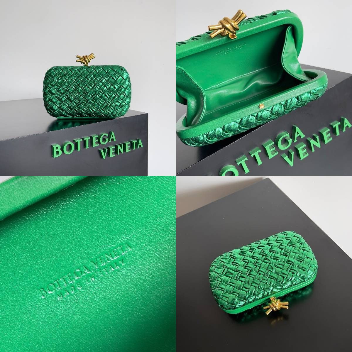 Bottega Veneta Bottega Veneta Clutch Bag Woven Leather Green Size ONE SIZE - 1 Thumbnail