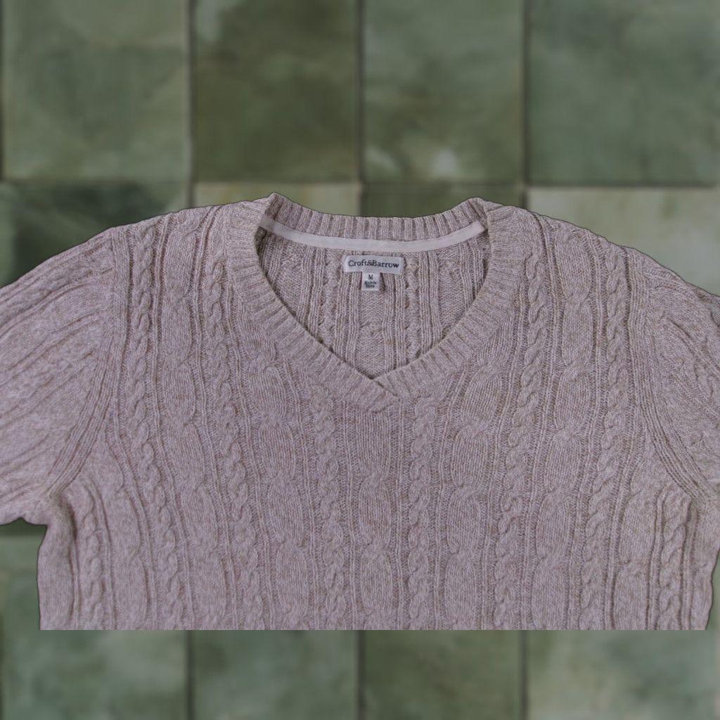 Croft & Barrow Croft Barrow Cable Knit Sweater Womens M V-Neck Beige Classic Casual Cozy Pullover Raglan Sleeve Long Sleeve Cotton Size M / US 6-8 / IT 42-44 - 1 Thumbnail