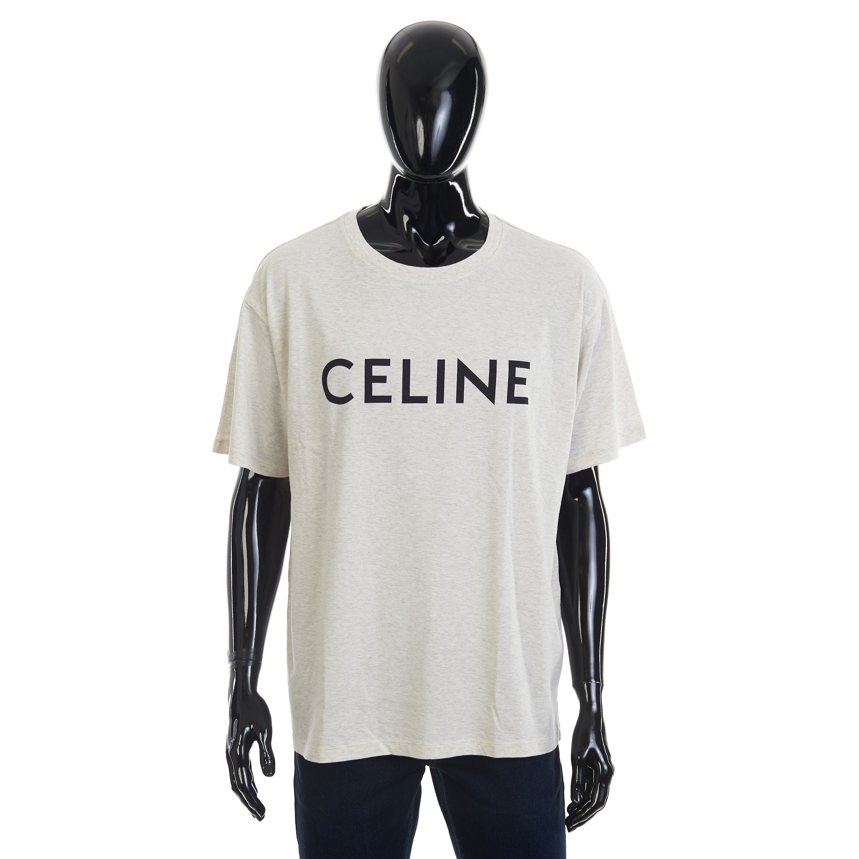 Image of Beige Loose T-Shirt - Celine Screen Print, Cotton Jersey, Men's (Size XL)