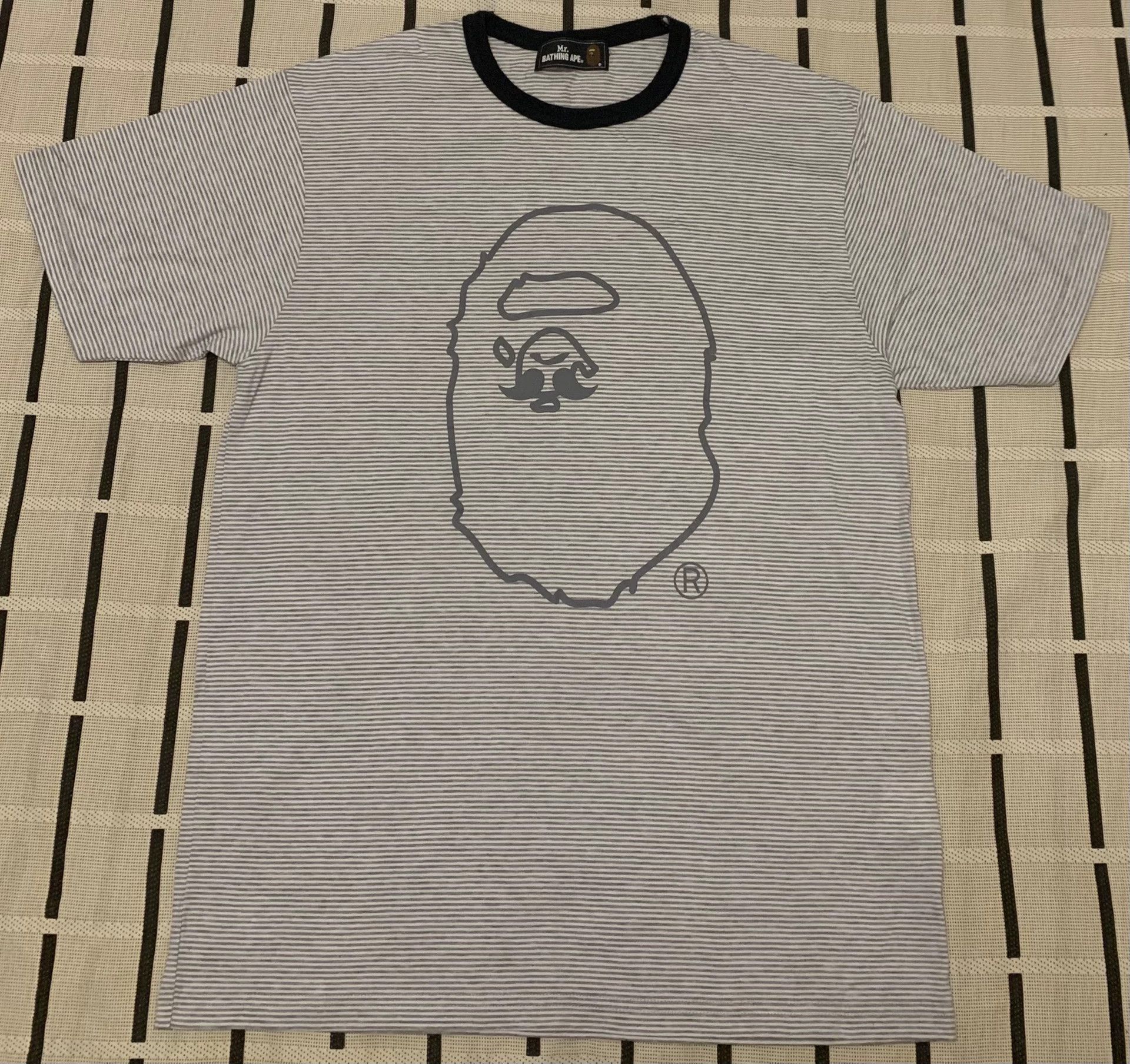 Bape Bape Striped Ape Head Gray T-Shirt M Men Size US M / EU 48-50 / 2 - 1 Thumbnail