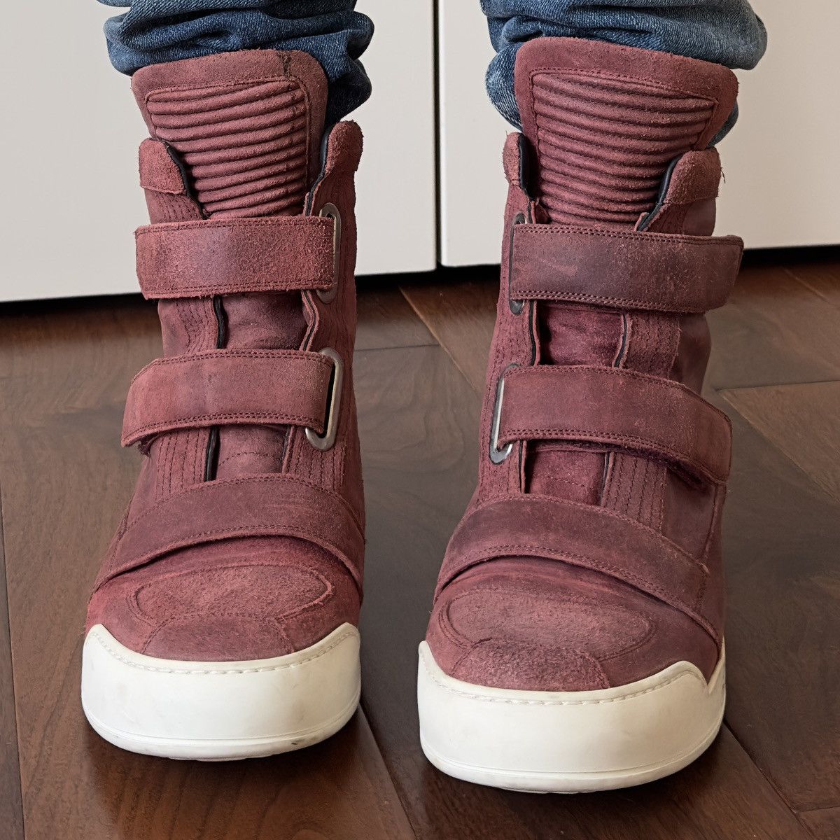 Balmain Balmain 2013 Red Waxed Suede High-Top Sneakers Size US 9 / EU 42 - 3 Thumbnail