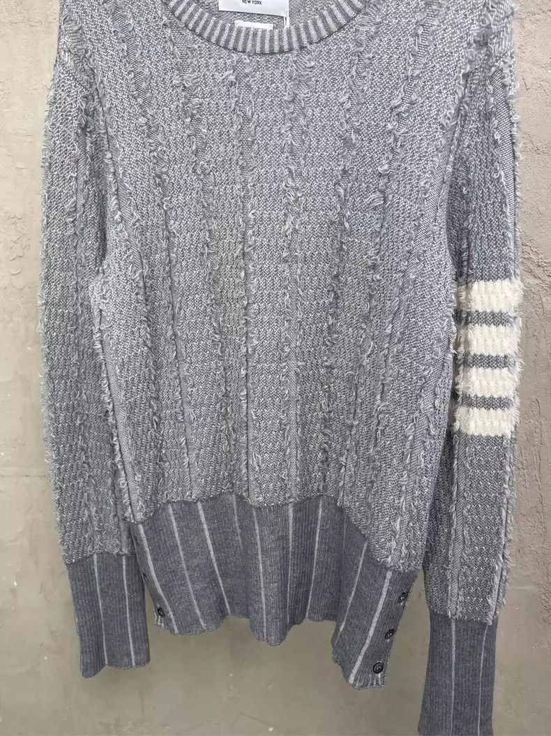 Thom Browne Thom Browne size1 Gray striped tasselled wool sweater Size US S / EU 44-46 / 1 - 2 Thumbnail