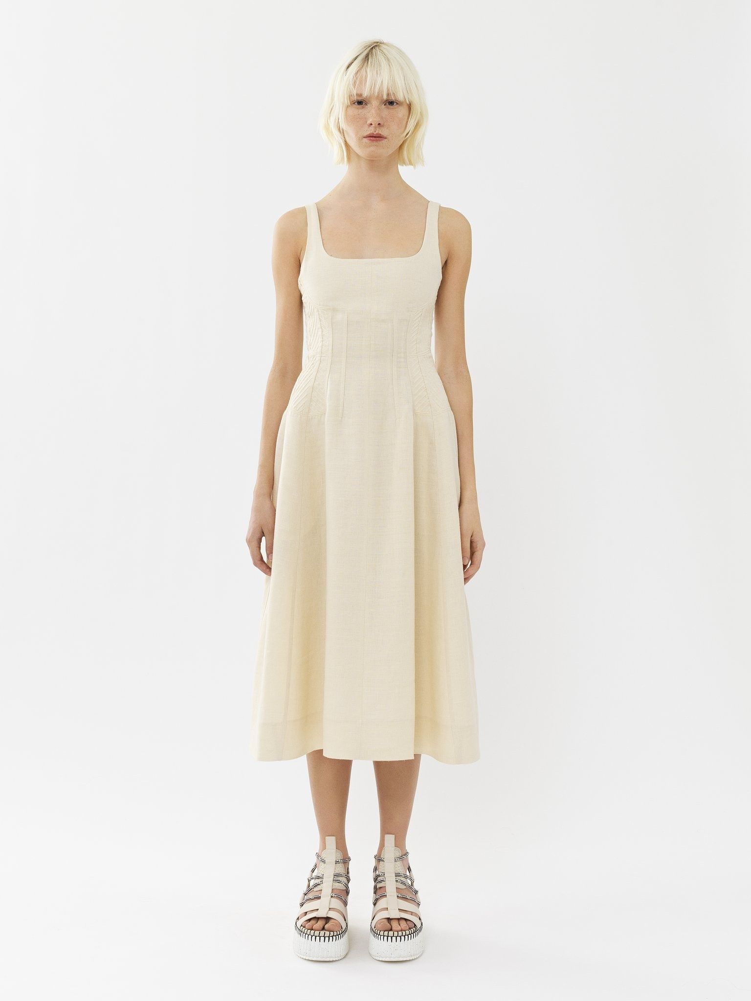 Chloe o1loc1c10425 Sleeveless Midi Dress in Coconut Milk Size L / US 10 / IT 46 - 2 Thumbnail