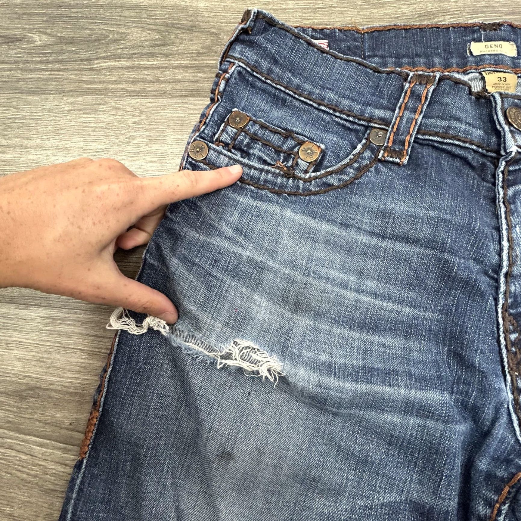 True Religion VINTAGE True Religion Jeans Mens 32x33 Blue Geno Slim Straight Distressed Made USA Size US 32 / EU 48 - 3 Thumbnail