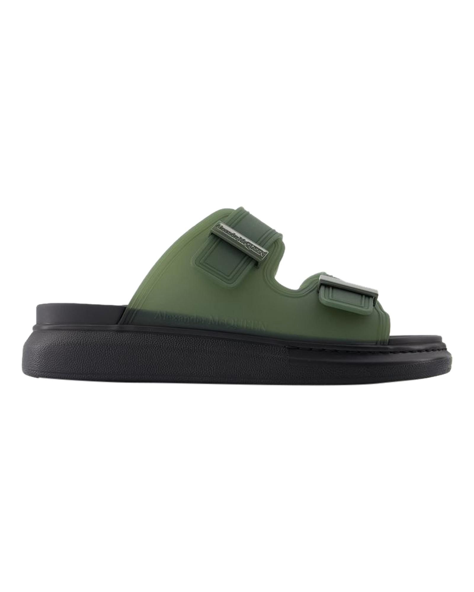 image of Alexander Mcqueen Round Toe Slip-On Sandals - Smooth Calfskin Sole in Green/Khaki, Men's (Size 7)