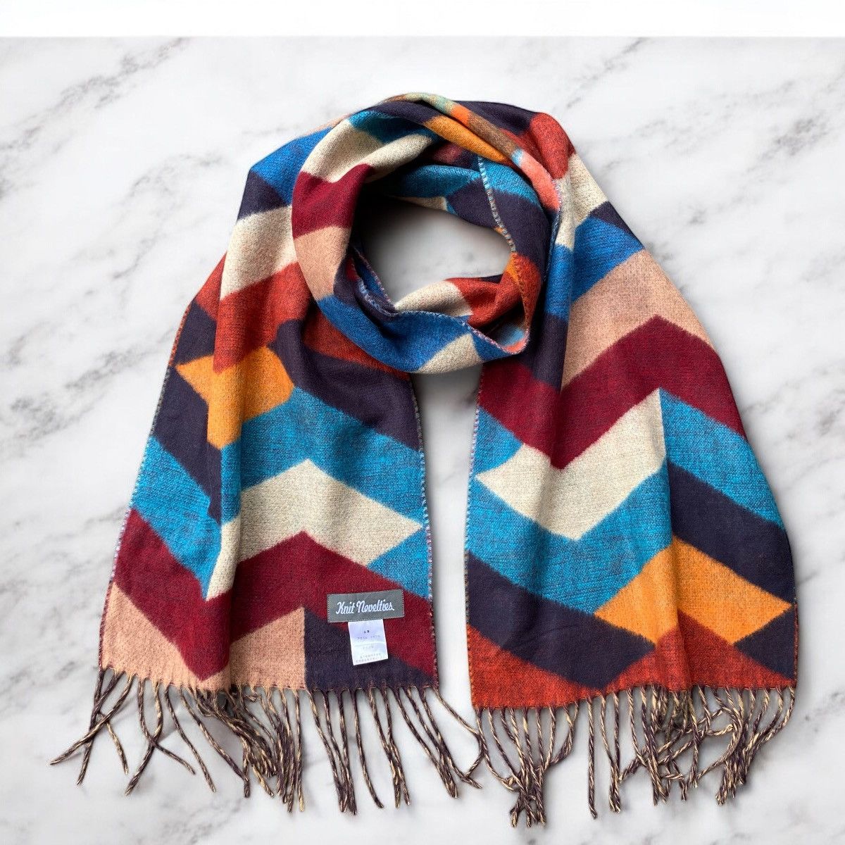 Designer Knit noueltier Colorful Chevron Wool Scarf Size ONE SIZE - 1 Thumbnail