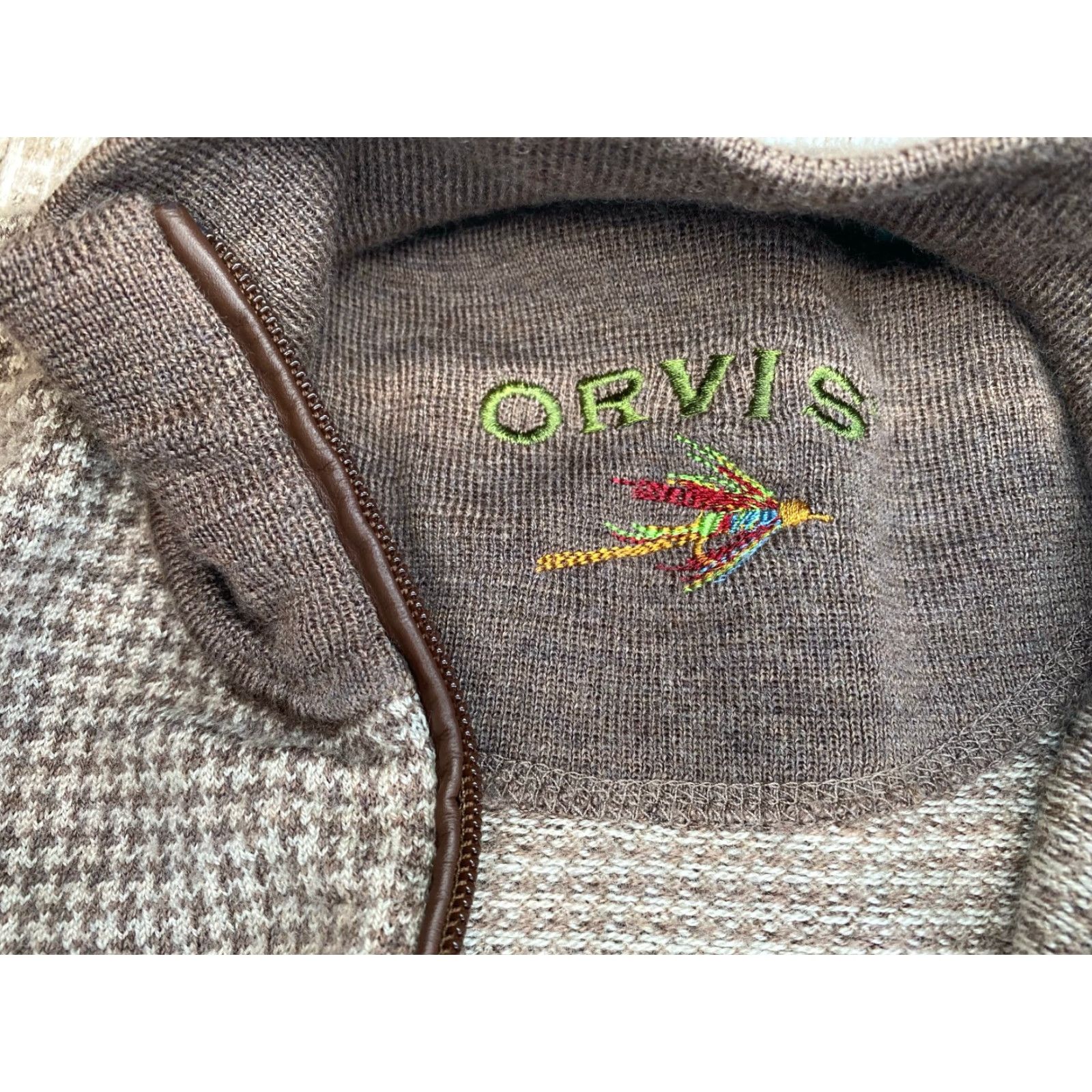 Orvis VINTAGE Orvis 1/4 Zip Sweater 100% Merino Wool Brown 2XL Men's Golf Houndstooth Size US XXL / EU 58 / 5 - 7 Thumbnail