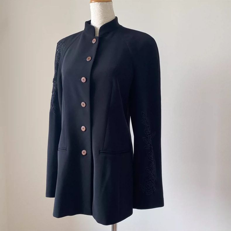Kenzo KENZO Vintage retro black wisteria Chinese collar coat Size XS / US 0-2 / IT 36-38 - 3 Thumbnail