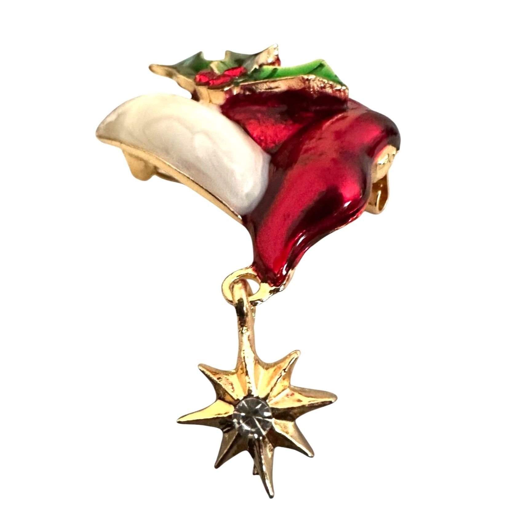 Handmade Santa Hat Brooch Pin Whimsical New Christmas Dangle Star Ho Size ONE SIZE - 8 Thumbnail