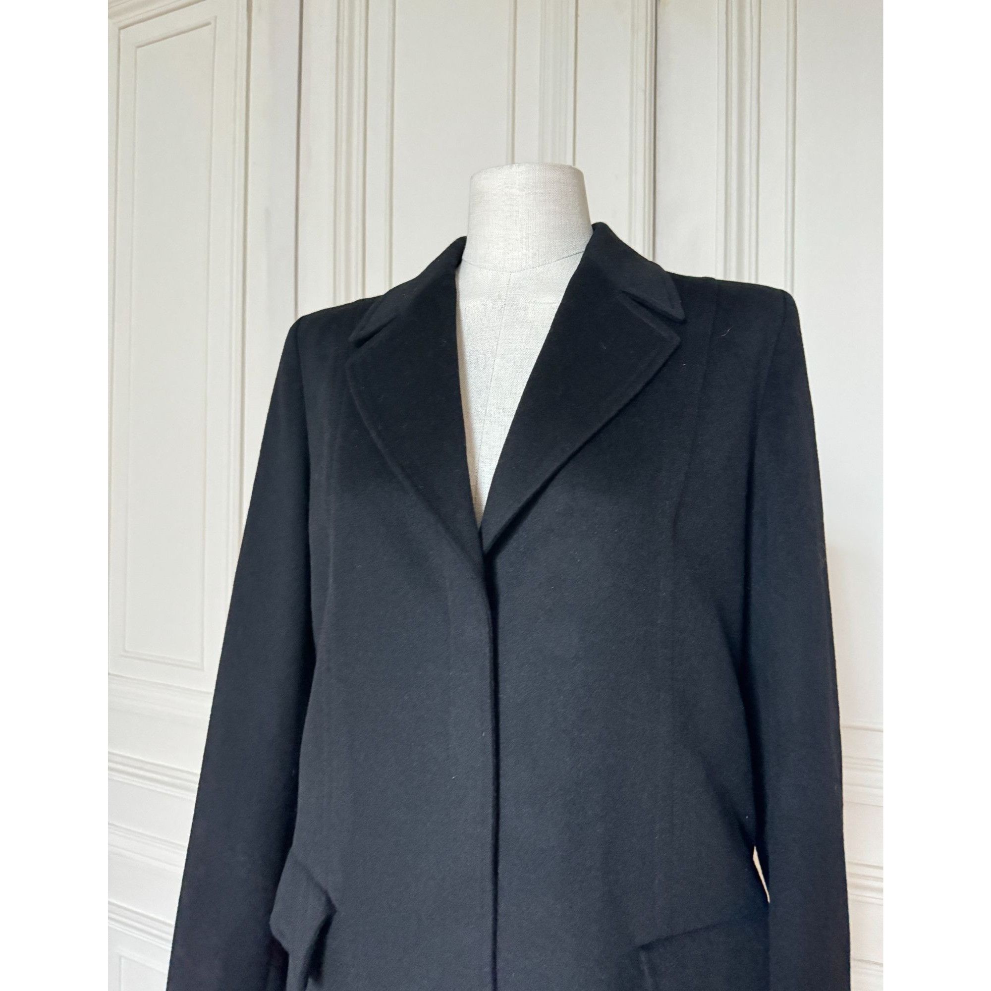 Thierry Mugler Vintage Black Wool Cashmere Angora Coat Size M / US 6-8 / IT 42-44 - 2 Thumbnail