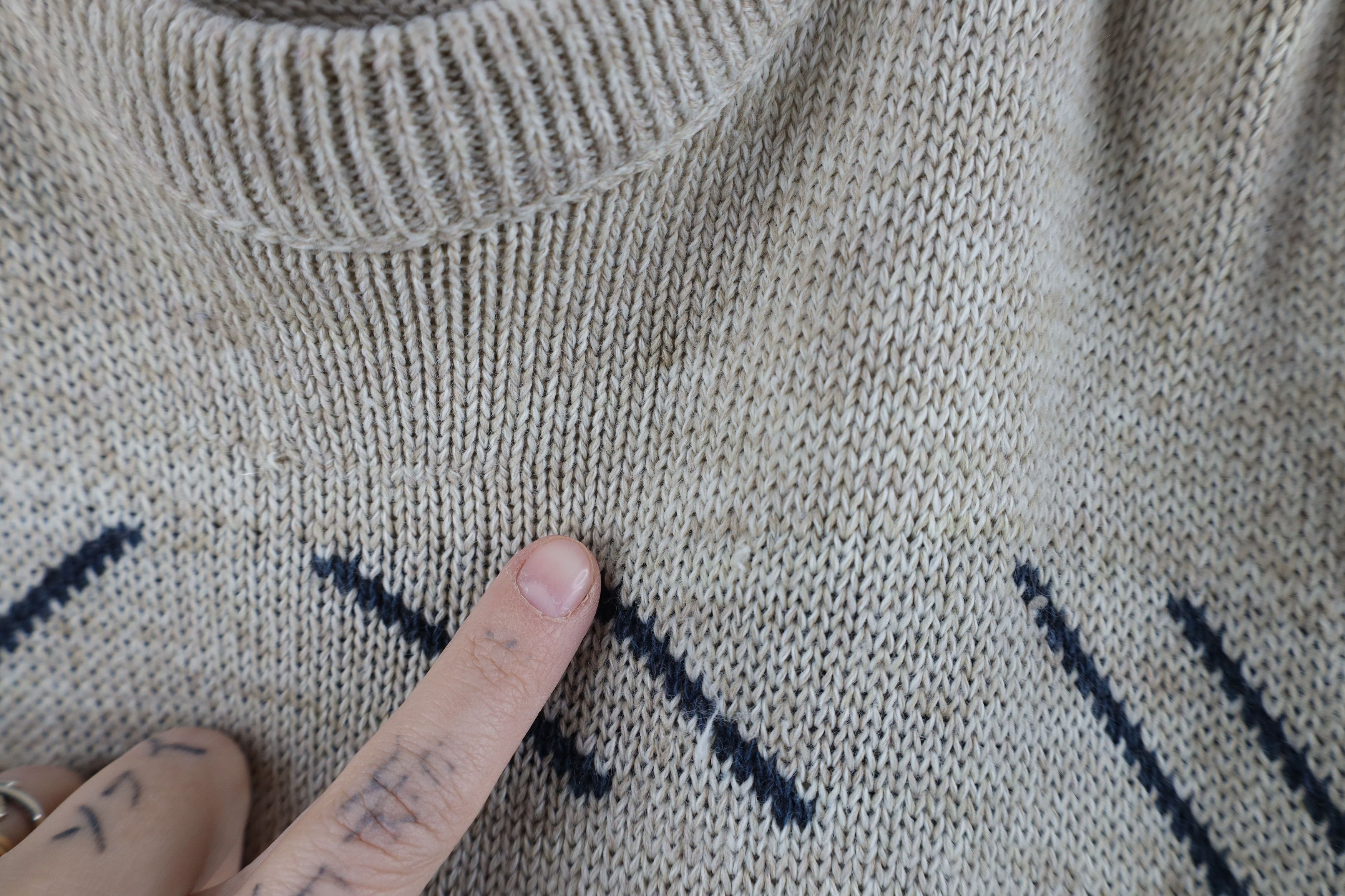 Vintage Vintage 90s Streetwear Geometric Cable Knit Sweater Beige Size US L / EU 52-54 / 3 - 5 Thumbnail