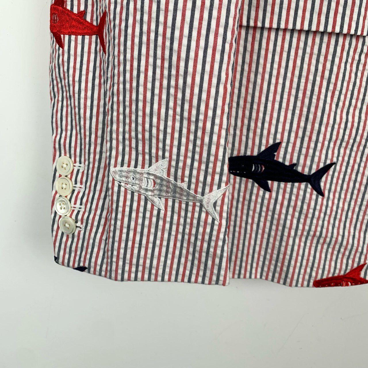 Thom Browne Thom Browne Shark Embroidery Pink Seersucker Striped Blazer Size US S / EU 44-46 / 1 - 4 Thumbnail