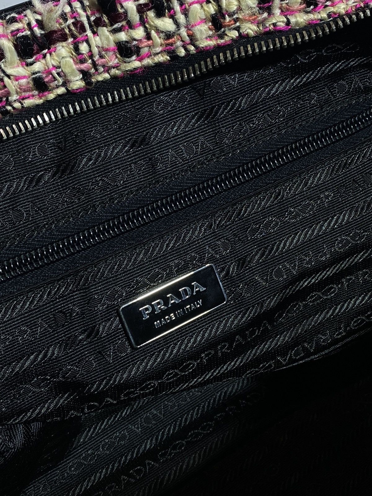 Prada Prada Boston Bag Triangle Logo Plate Tweed Size ONE SIZE - 21 Thumbnail