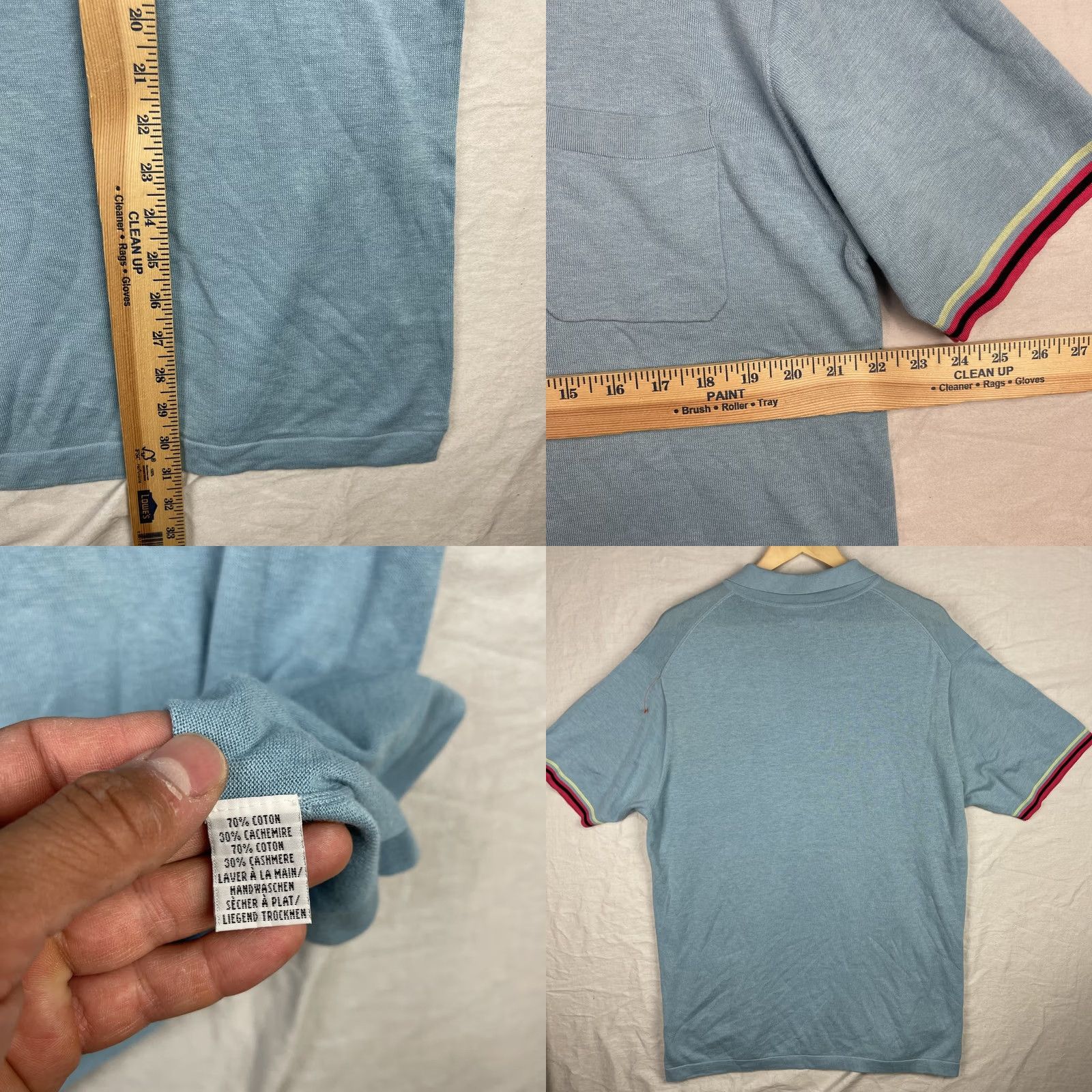 Vintage VINTAGE Eric Bompard Polo Shirt Mens XL Light Blue Cashmere Cotton Blend Striped Cuffs Size US XL / EU 56 / 4 - 8 Thumbnail