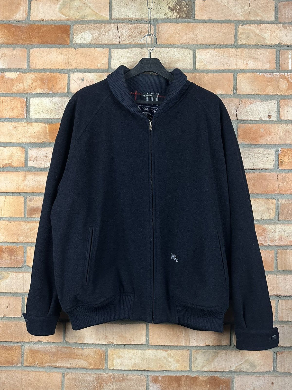 image of Burberry’S Wool Bomber Jacket in Blue, Men's (Size XL)