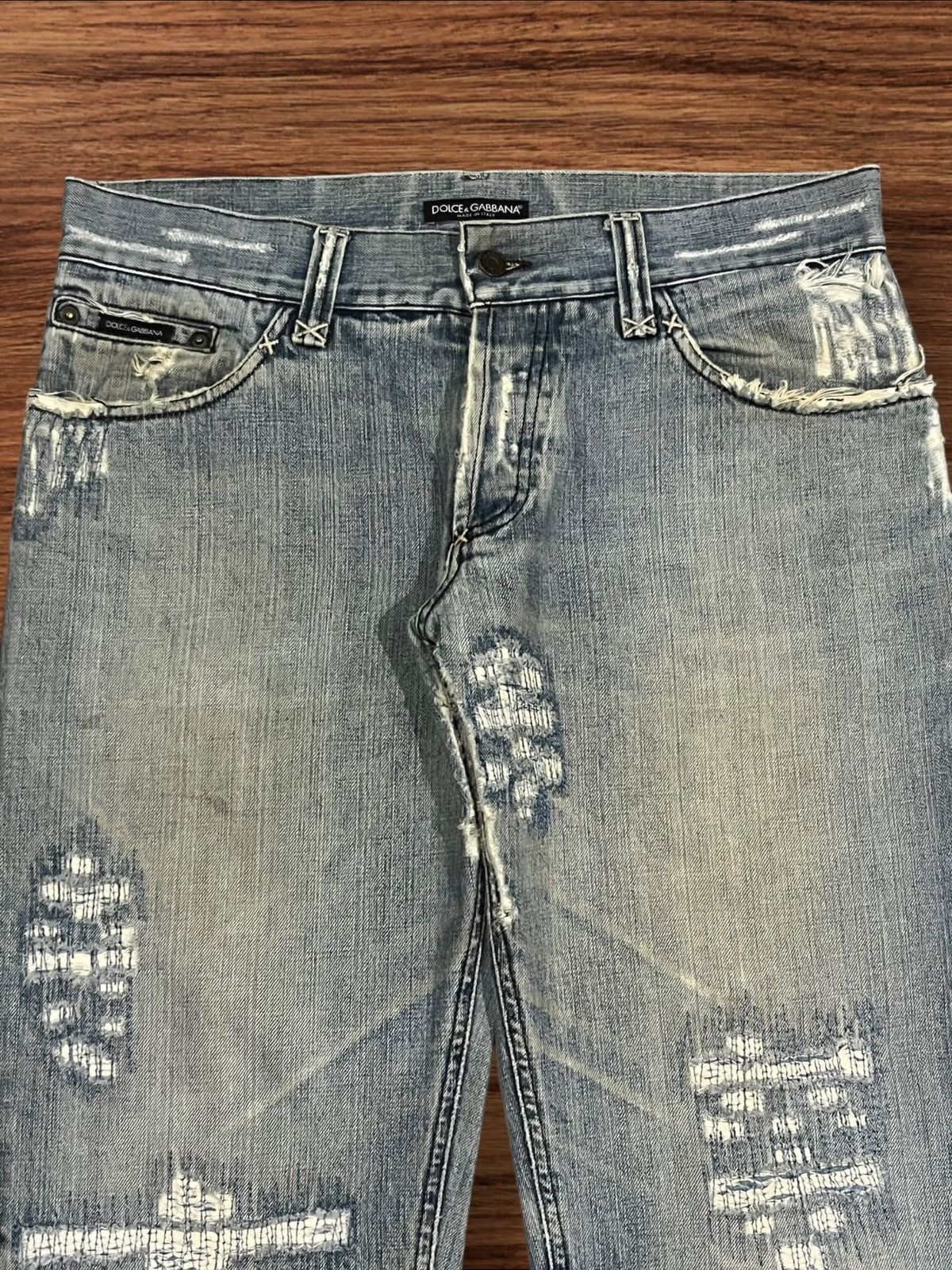 Dolce & Gabbana Y2K Dolce & Gabbana Distressed Sashiko Style Faded Blue Jean Size US 35 - 4 Thumbnail
