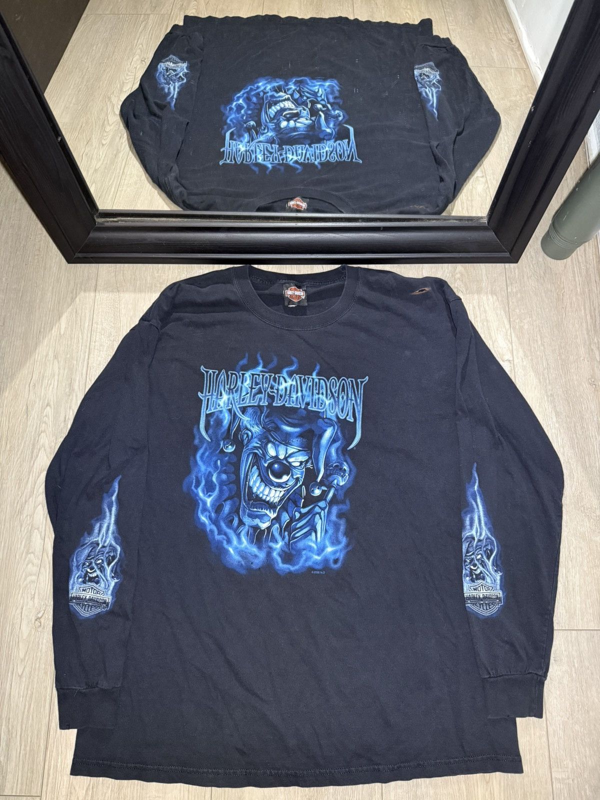 Harley Davidson × Vintage Vintage / Y2K Rare Harley Davidson Clown With Flames Long Size US XXL / EU 58 / 5 - 1 Thumbnail