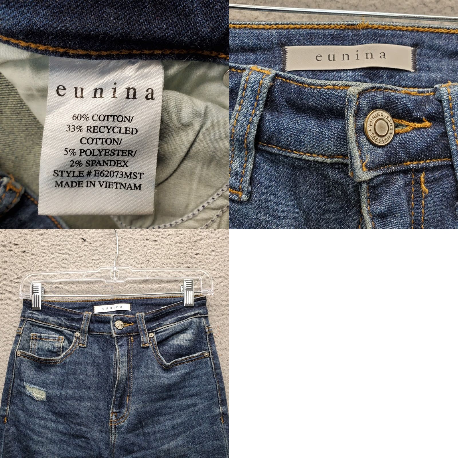 Vintage Eunina Womens Jeans 1 Blue Denim Distress Bella Super High Rise Skinny Leg Size 25" / US 0 / IT 36 - 8 Thumbnail